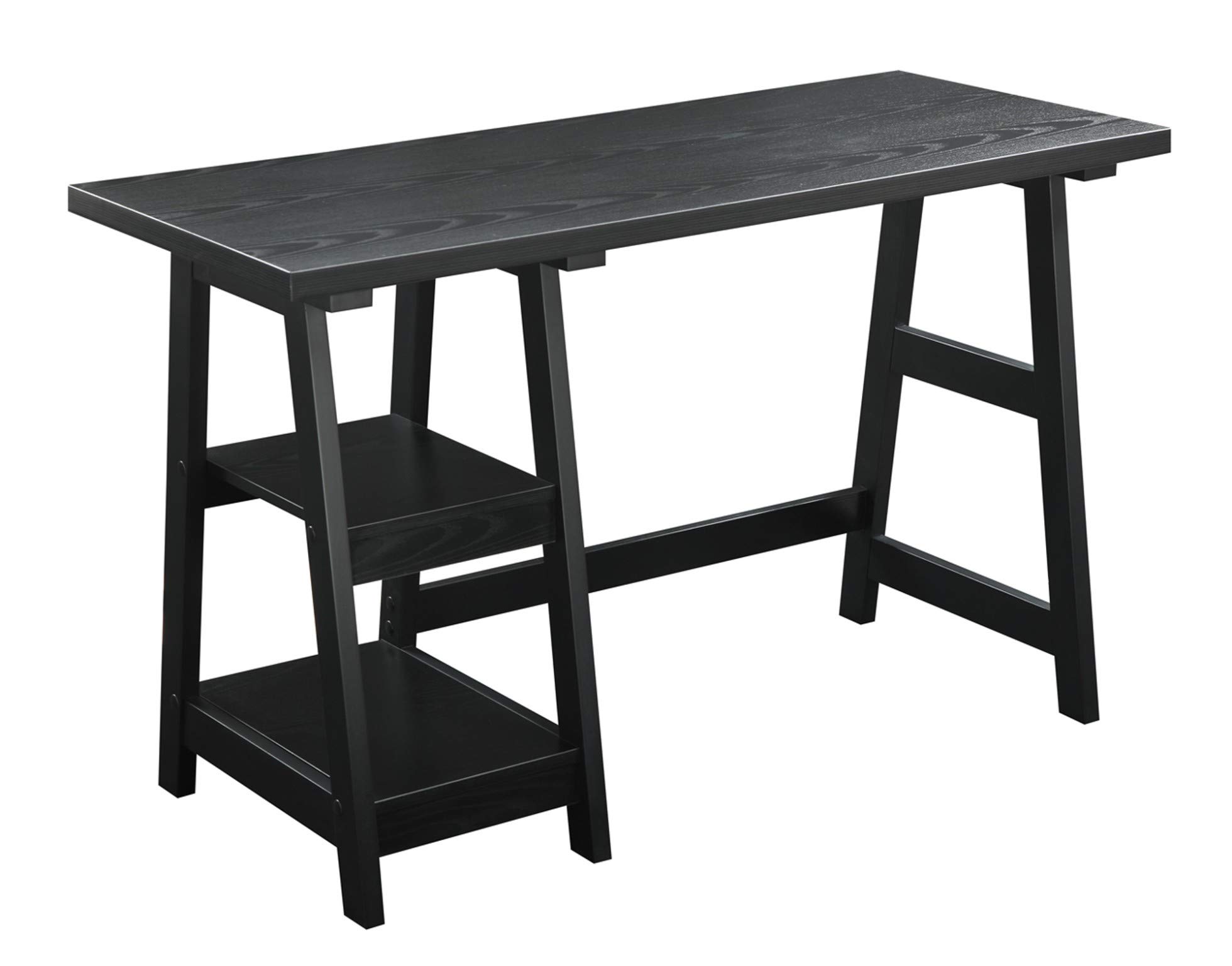 Convenience Concepts Designs2Go Black Trestle Desk with Shelves - Modern Home Office Furniture for Work & Study