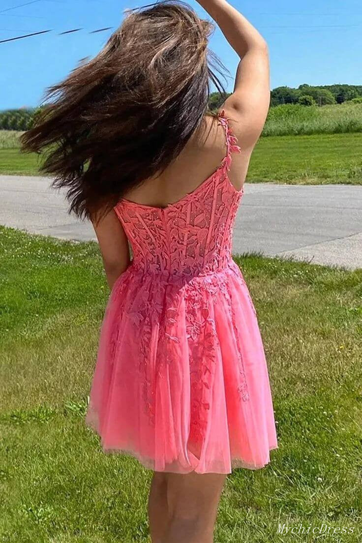 Hot Pink Short Lace Prom Dress 2025 - Off Shoulder Homecoming Dress for Teens, Sweet 16 Party, Quinceañera & Formal Events