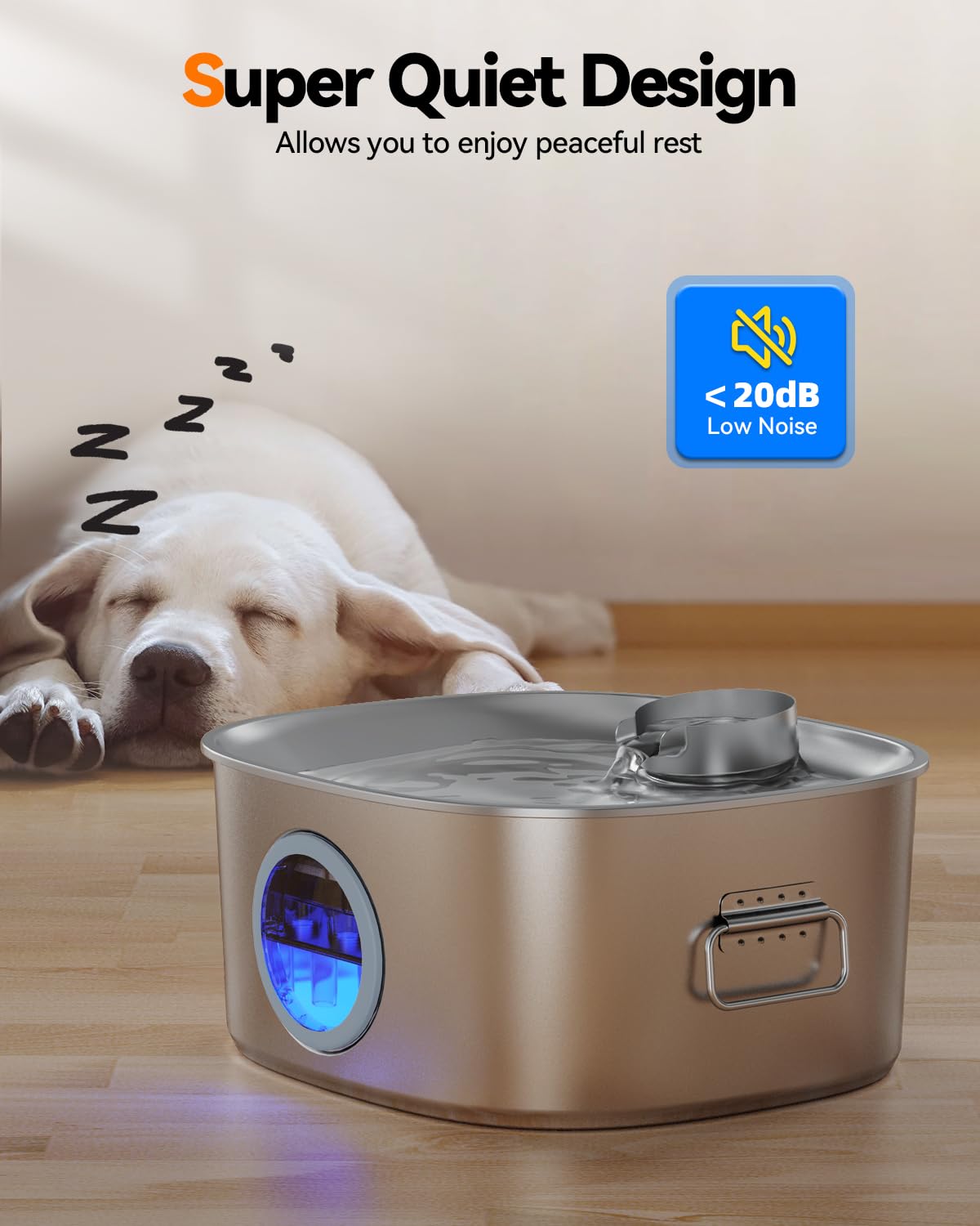 Stainless Steel Dog Water Fountain - 11L/2.8Gal Large Automatic Pet Water Dispenser with LED Light & Visible Window | Ultra Quiet for Dogs & Multi-Pets | Indoor Use for Large Dogs & Cats