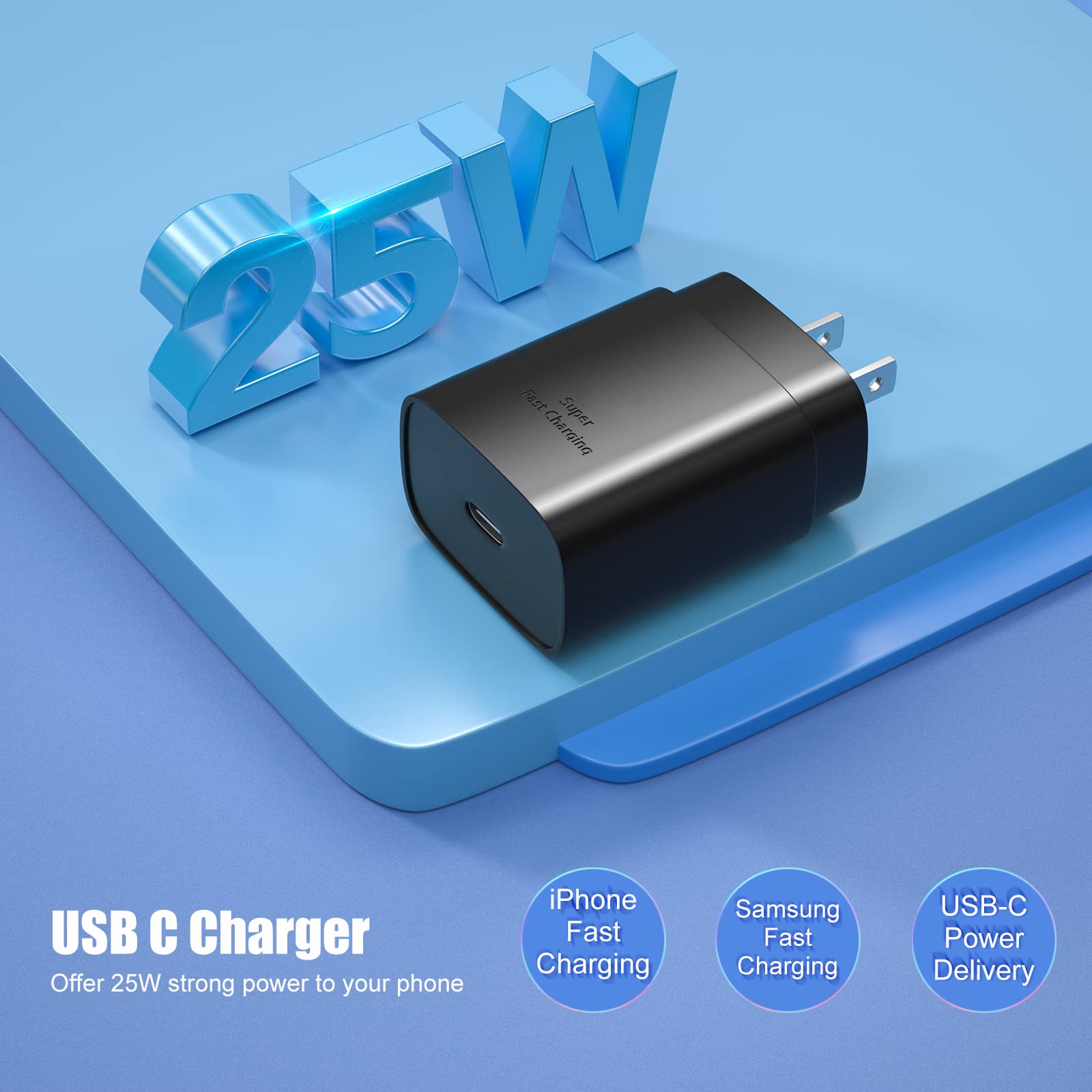25W USB C Wall Charger - Super Fast Charging Block for Samsung Galaxy S25 Ultra/S24/S23FE/A16/A15/A54/A53, Z Flip6/Fold4/6, Note & Type C Devices (2-Pack) - Perfect for Travel, Home & Office Use