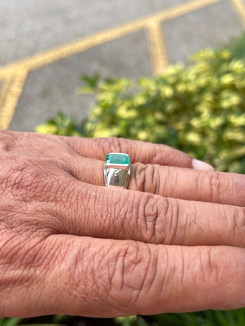 2.75ct Natural Emerald Cut Half Bezel Channel Solitaire Men's Ring in 925 Sterling Silver - Perfect for Weddings, Engagements & Anniversary Gifts