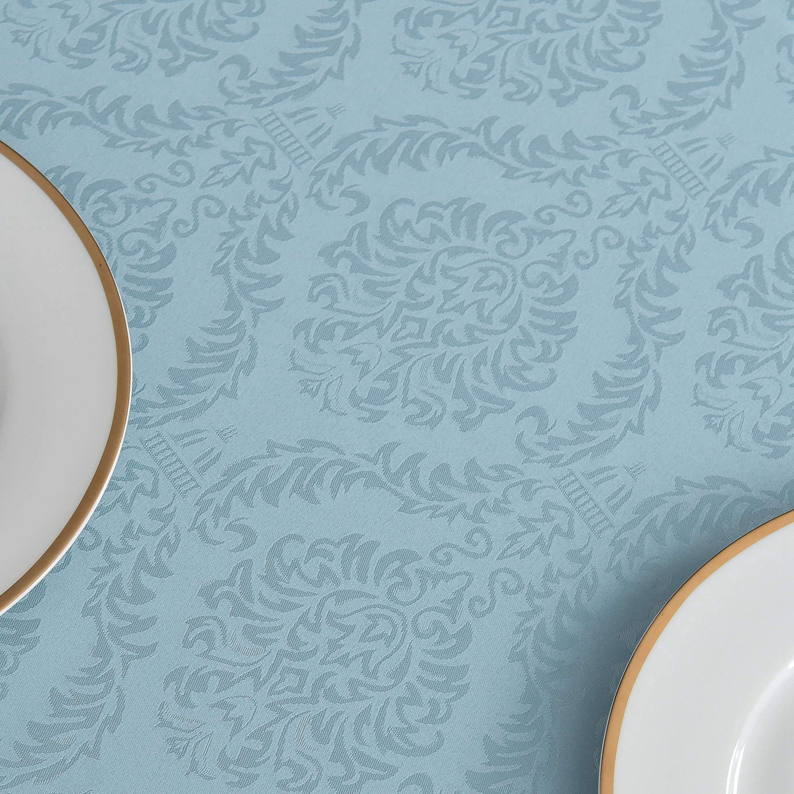 Premium Spillproof Wrinkle-Resistant Heavyweight Square Tablecloth - 52x52 Inch Damask Pattern Blue Haze - Soft Durable Fabric for Kitchen, Dining Table, Outdoor Picnic & Party Decor
