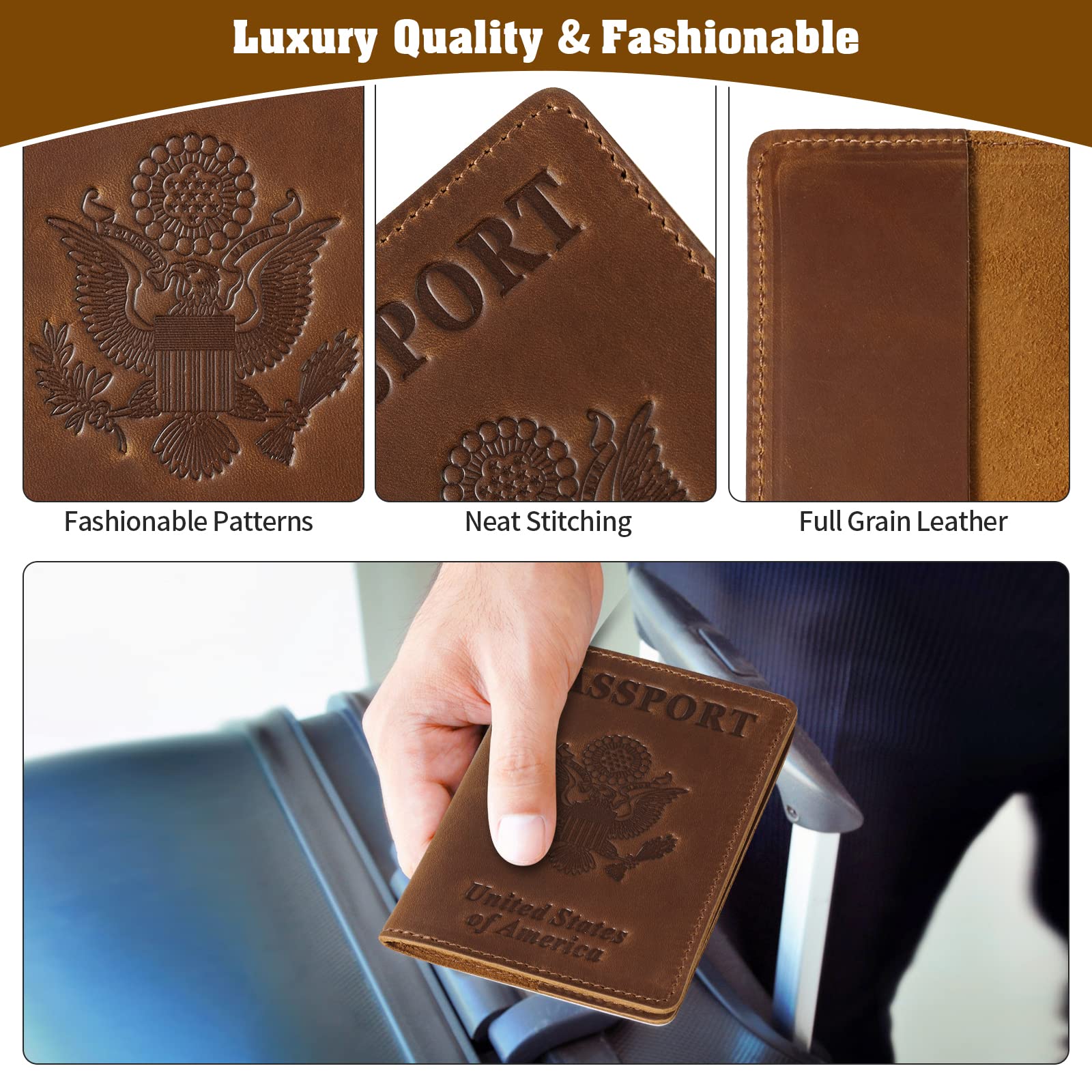 Jack&Chris Genuine Leather Passport Holder - RFID Blocking Travel Wallet Cover for Men & Women | Premium Document Organizer with Card Slots (JC105-Black) - Perfect for International Travel & Business Trips
