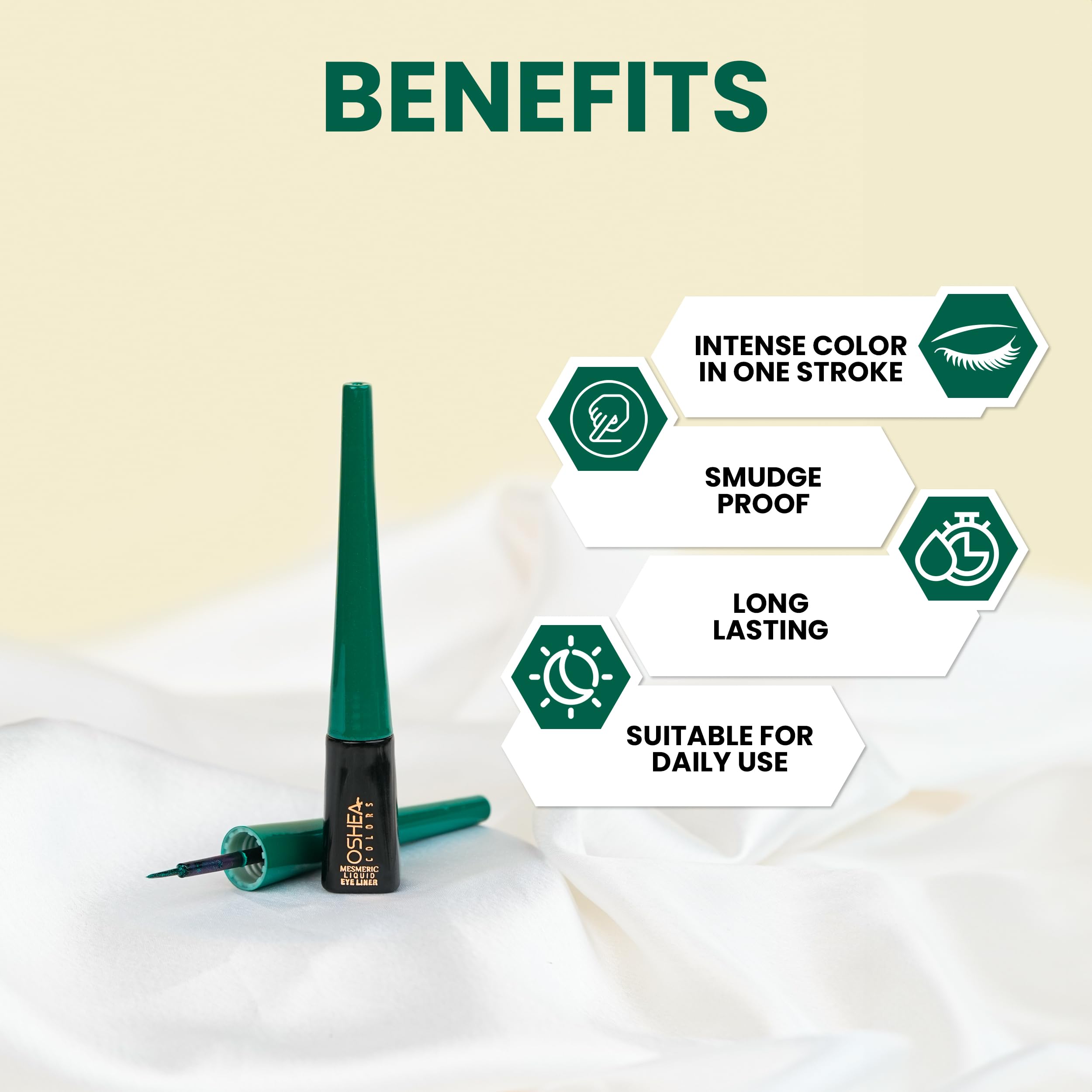 Oshea Colors Mesmeric Liquid Eyeliner - Metallic Green 3.5ml, Long Lasting Matte Waterproof & Smudge Proof Eye Liner for Dramatic Makeup Looks | Perfect for Parties, Night Out & Special Occasions