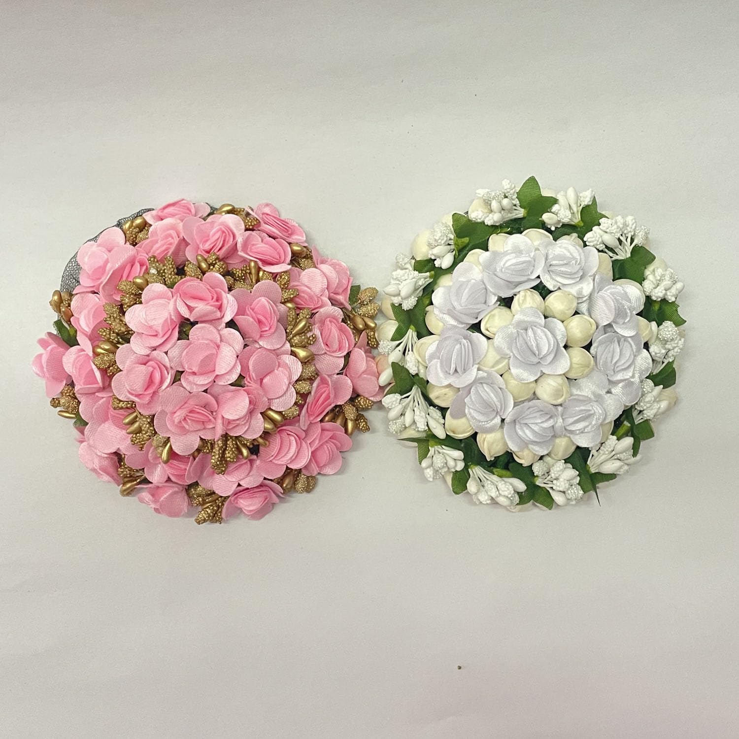 GuruEmbelish Bridal Bun Juda Maker Flower Gajra Hair Accessories for Women & Girls - Pack of 2 (Pink & White) - Perfect for Weddings, Parties, and Special Occasions