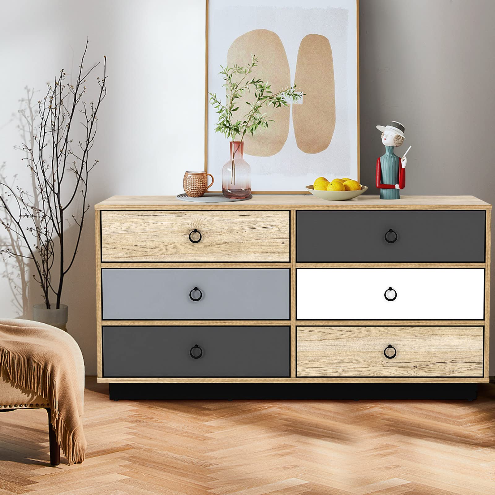 Giantex 6-Drawer Dresser Chest - Sturdy Wooden Double Clothes Organizer with Anti-Tip Safety Device, Spacious Storage Cabinet for Bedroom, Living Room & Entryway | Perfect for Organizing Clothes, Linens and Home Accessories