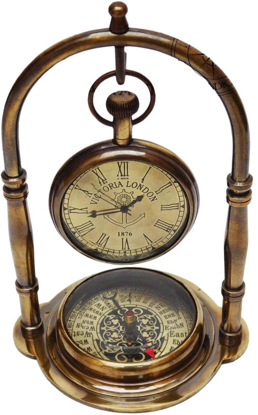 **Vintage Nautical Brass Desk Clock with Compass - Antique Ship Decor for Home, Office & Marine Enthusiasts | Perfect for Coastal, Nautical, and Vintage Themed Décor**