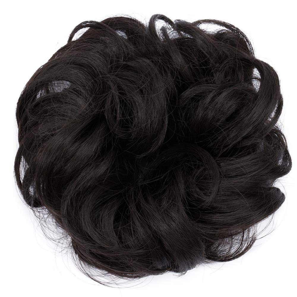 30G Medium Brown Messy Curly Hair Bun Updo - Scrunchie Donut Hair Extensions & Chignon Ponytail Piece for Women | Perfect for Weddings, Parties & Everyday Styling