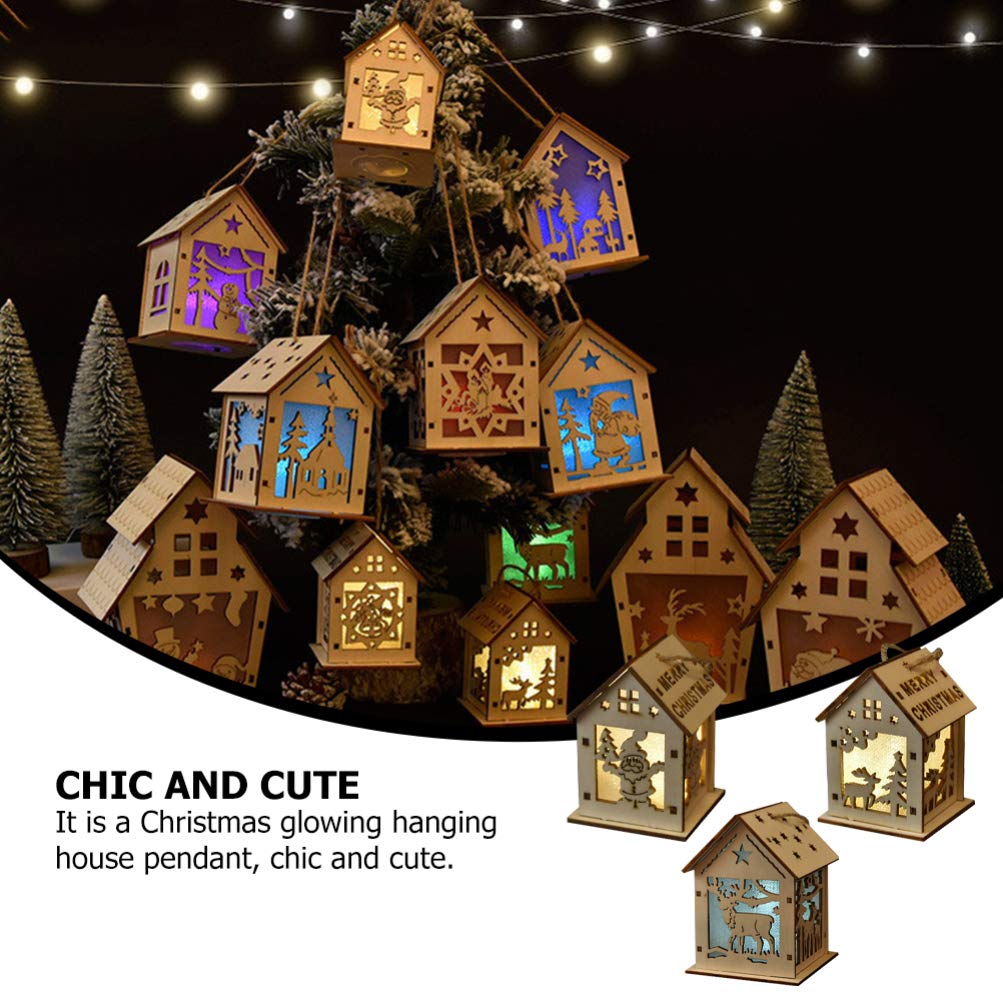 BESPORTBLE 3-Piece Christmas Wooden Lighted House Set - LED Mini Village Decor with Retro Wood House Ornaments (Random Styles) - Perfect for Holiday Tabletop Displays, Mantel Decorations & Christmas Village Scenes