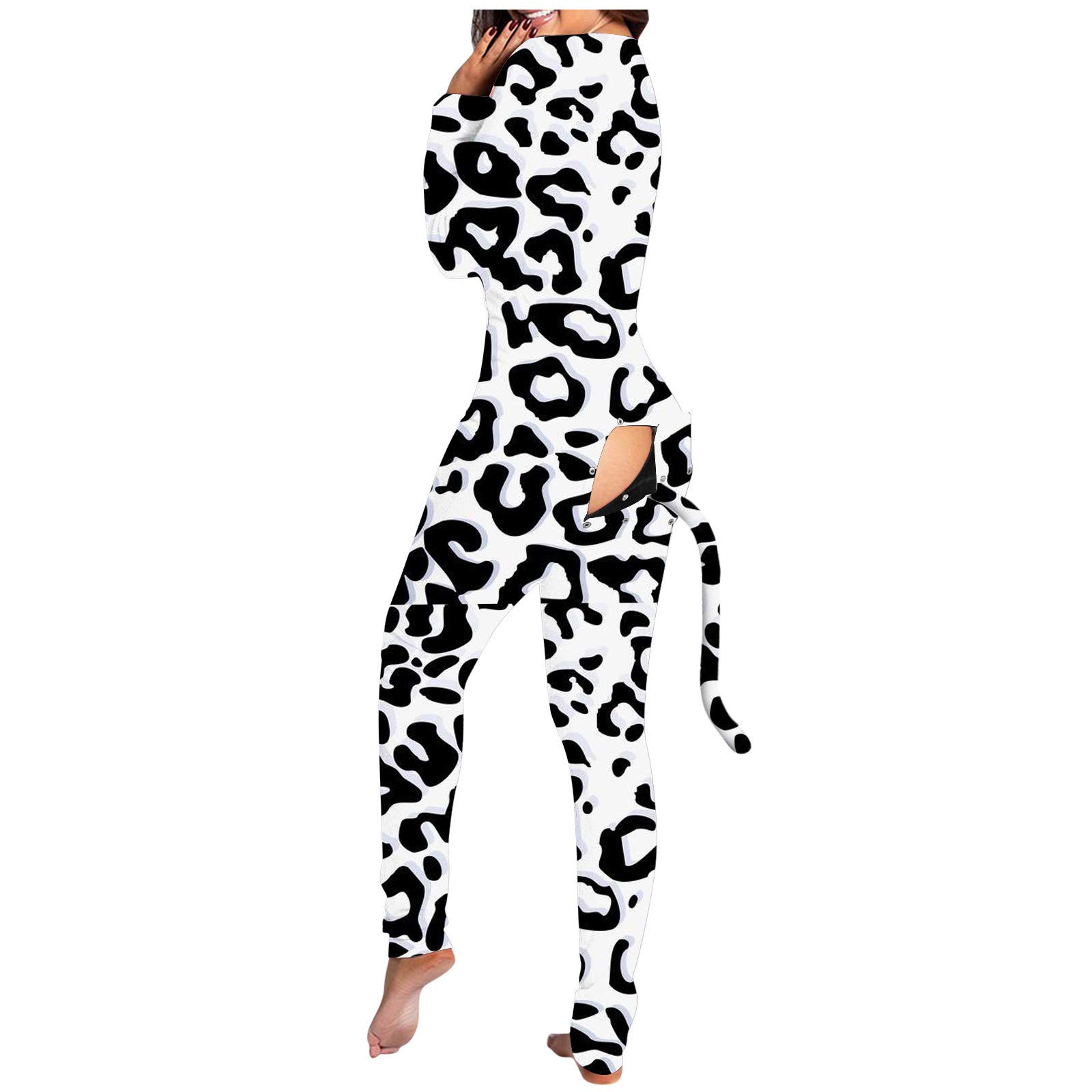 Gerichy Women's Sexy Leopard Print Jumpsuit - Deep V Neck Long Sleeve One Piece Romper Pajamas | Perfect for Date Night, Lounge Wear & Sleepwear