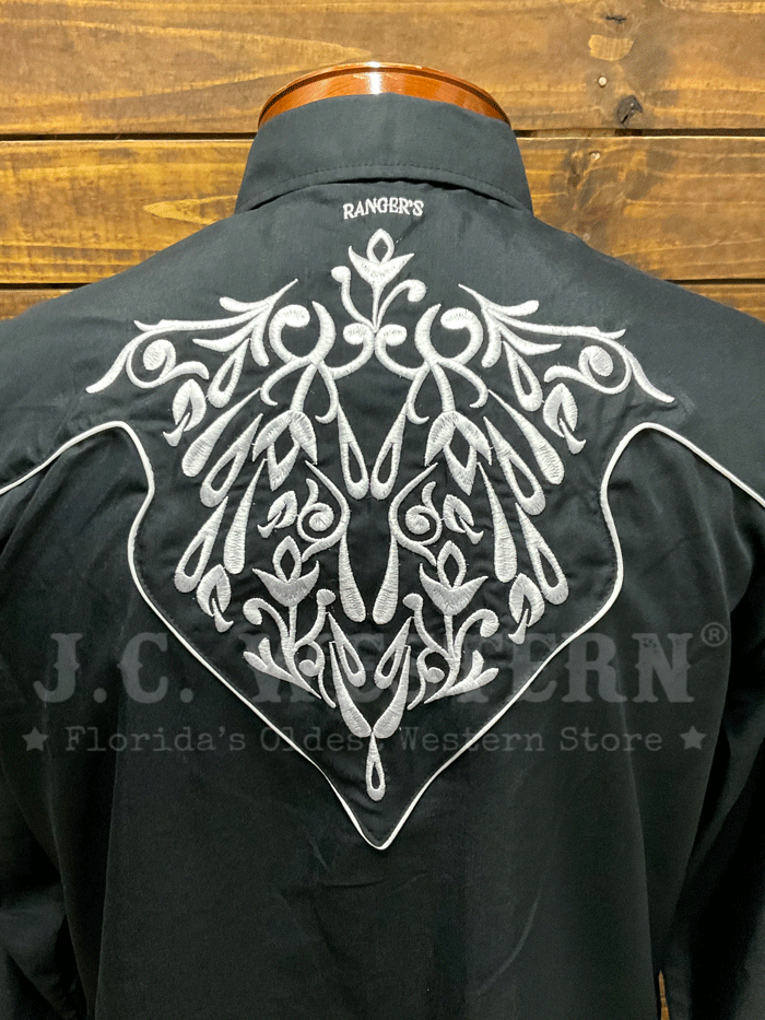 Men's Western Embroidered Shirt - Rangers 181CA01 Black Cowboy Style Shirt for Rodeo, Country Music Festivals & Casual Wear