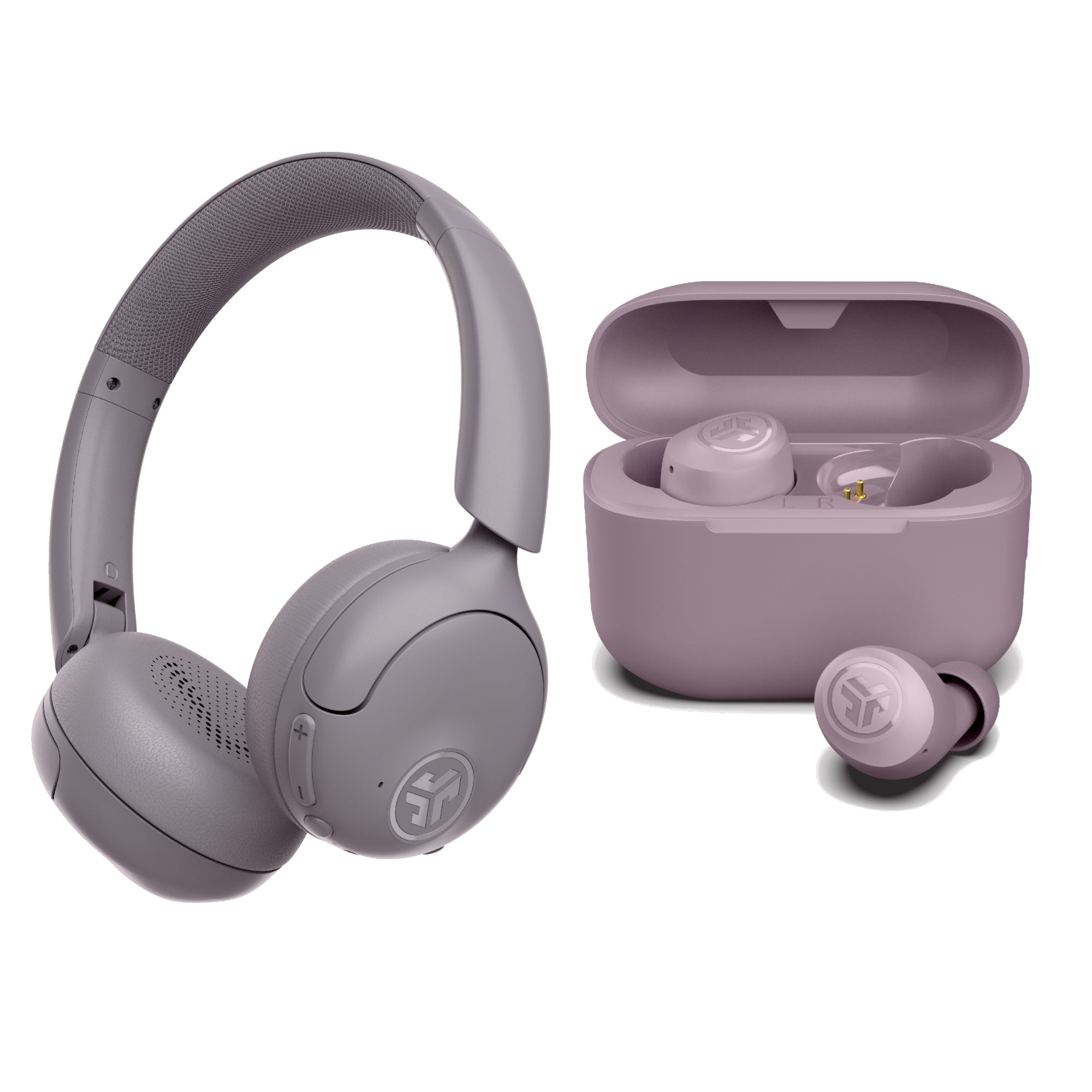 Premium Go Lux Wireless Headphones & Go Pop+ Bluetooth Earbuds in Mauve - Perfect for Workouts, Commuting & Travel