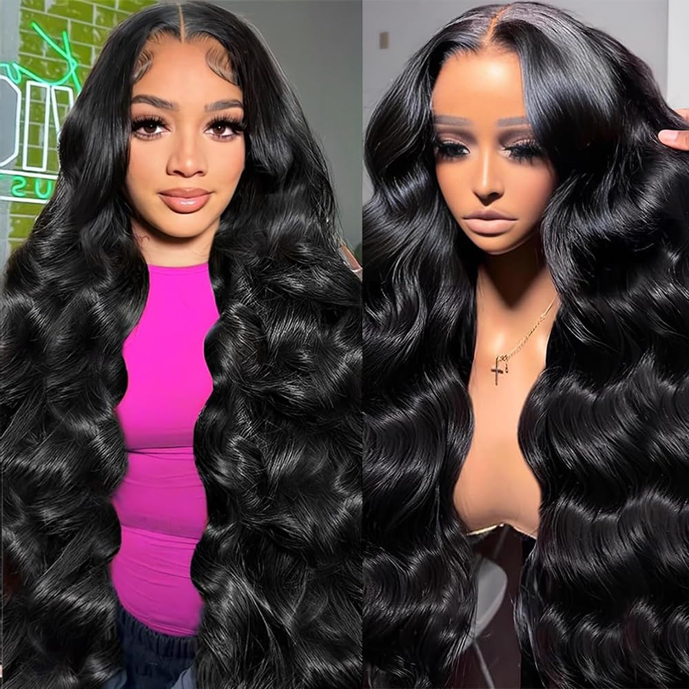 13x6 Lace Front Wigs Human Hair - 30 Inch HD Body Wave 250% Density Pre-Plucked Glueless Wig with Baby Hair #1 Jet Black for Women | Natural Look for Daily Wear, Parties & Special Occasions