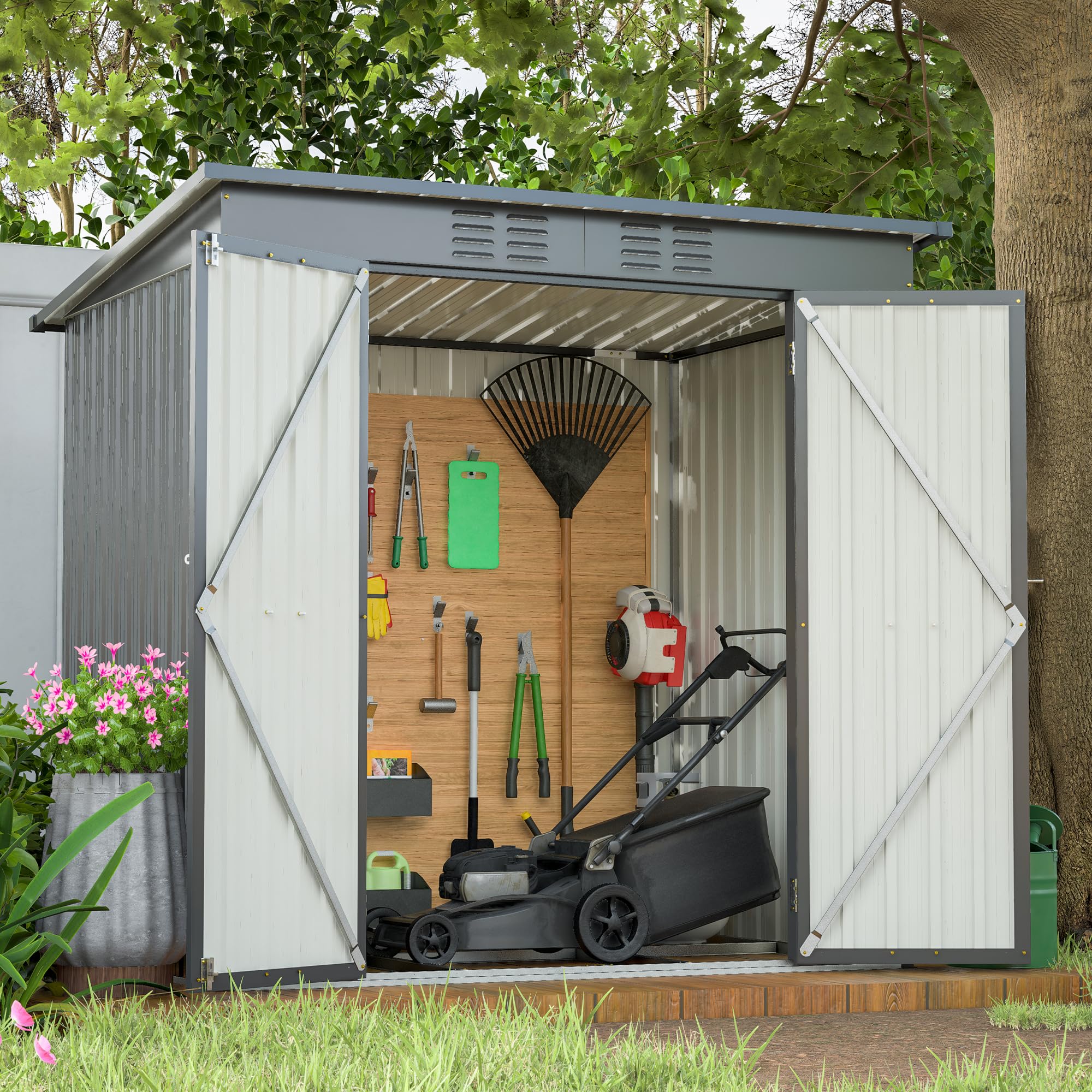 6x4 FT Outdoor Storage Shed with Lockable Double Doors - Heavy Duty Aluminum Frame & Weatherproof Design - Perfect for Garden Tools, Backyard Equipment & Patio Storage - Ideal for Lawn Mowers, Bikes & Seasonal Items
