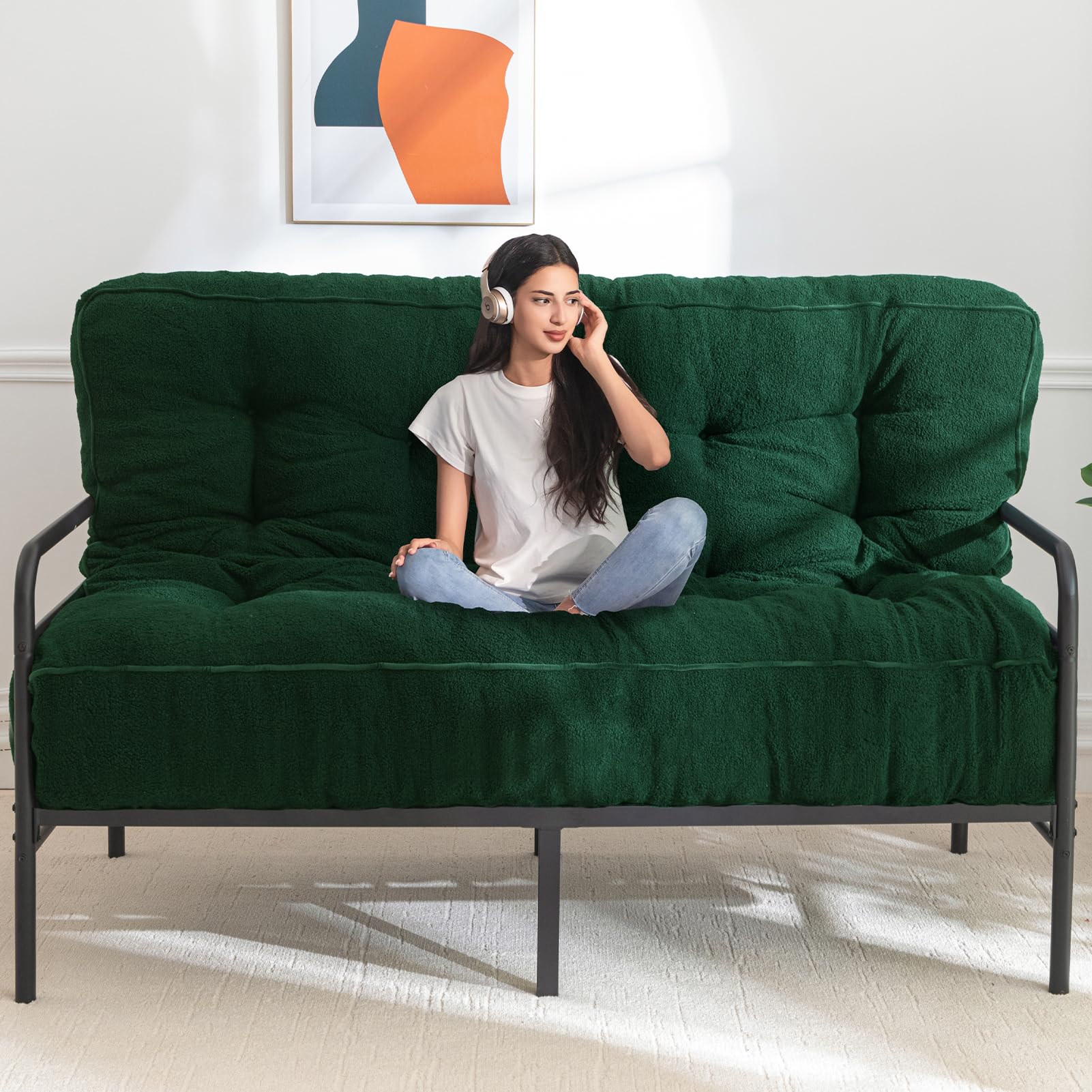 MAXYOYO 8 Inch Full Size Futon Mattress - Ultra Thick Boucle Sofa Bed Mattress with Shredded Foam Filling for Adults (Green, Frame Not Included) | Perfect for Guest Rooms, Dormitories, Small Apartments & Floor Sleeping