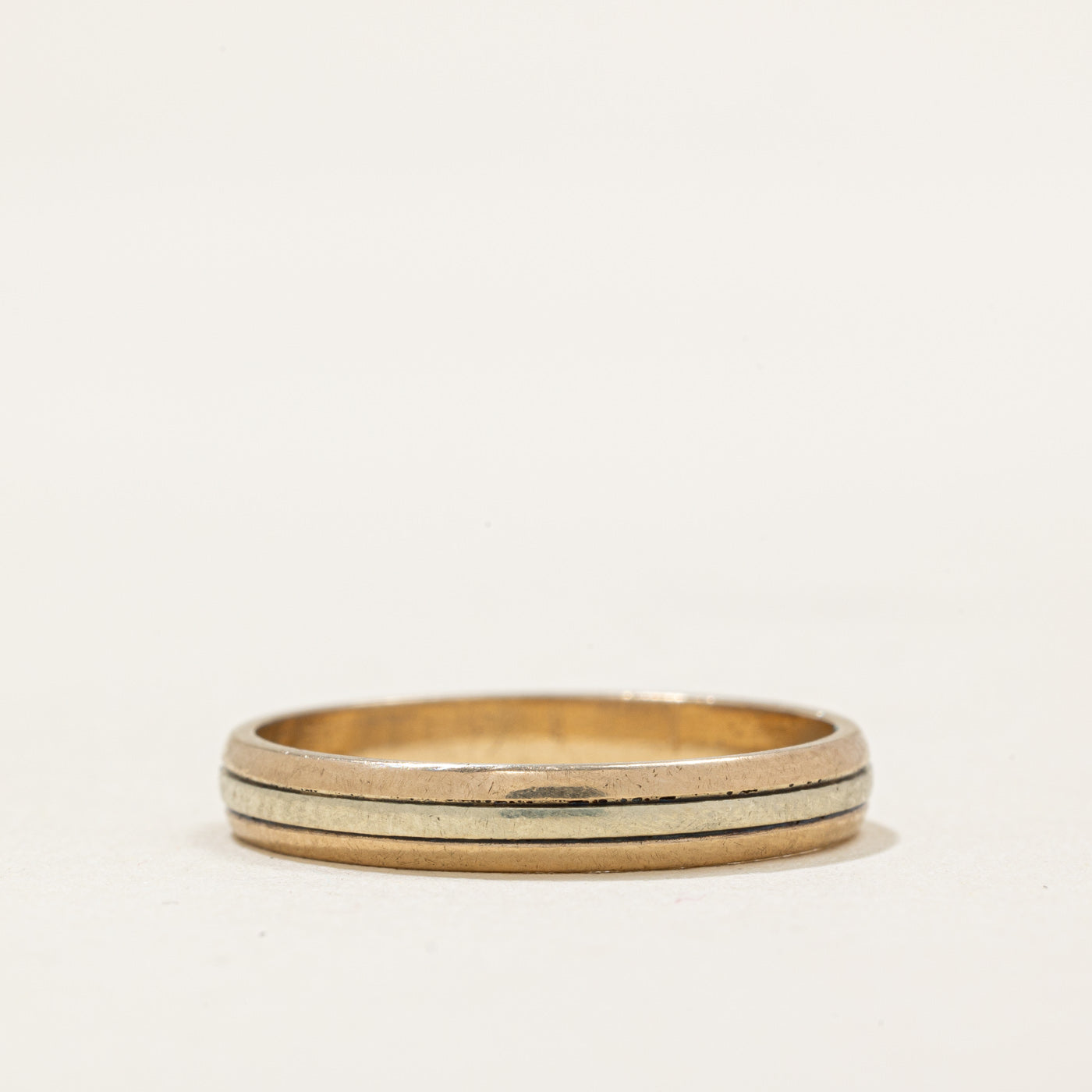 Vintage 1991 London 9k Two-Tone Gold Wedding Band - 3.05mm Wide, Size 6.75 - Elegant Bridal Jewelry for Weddings, Anniversaries & Special Occasions