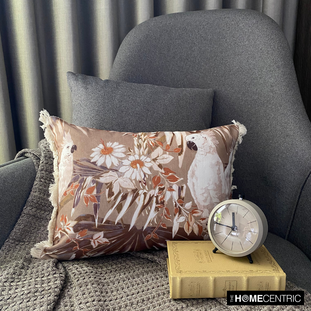 Autumn Cockatoo Brown Cotton Decorative Lumbar Pillow Cover - Soft Home Decor for Living Room, Bedroom & Sofa