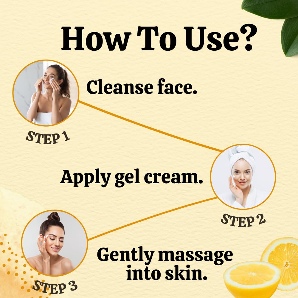 Riyo Herbs Vitamin C Gel Moisturizer with Vitamin E, Rosehip Oil & Lemon Peel Extract - Brightening Face Cream for Pigmentation & Skin Repair | Fast Absorbing, Even Skin Tone | 50g | Perfect for Daily Skincare Routine & Anti-Aging Care