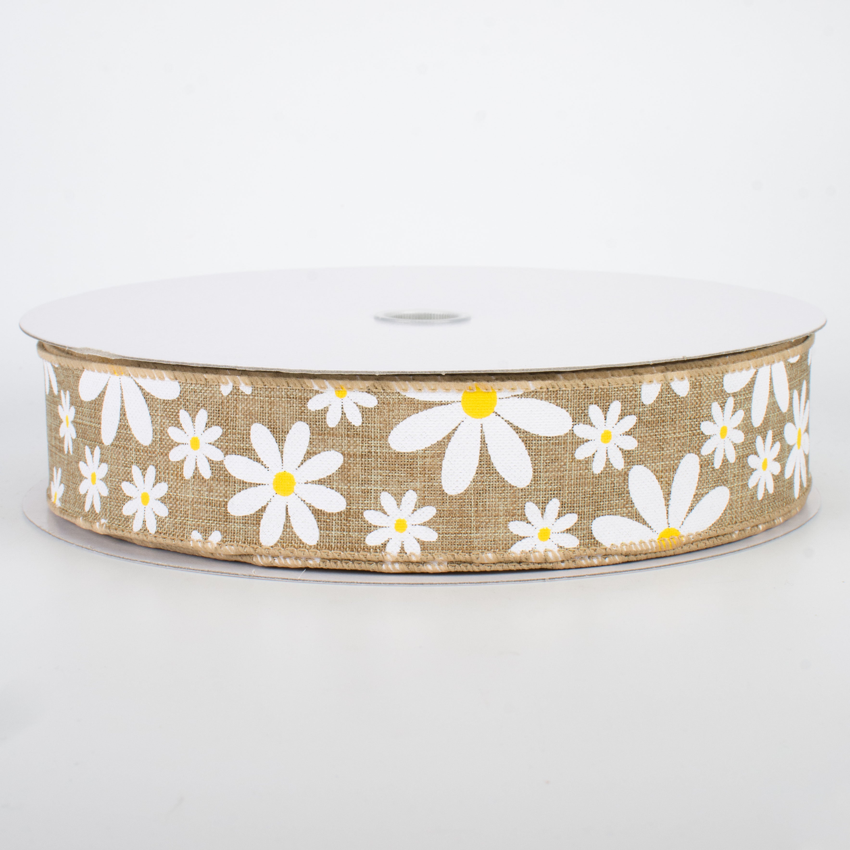 1.5 Inch Daisy Flower Ribbon - Natural Cotton Craft Ribbon (50 Yards) for DIY Hair Bows, Gift Wrapping, Scrapbooking & Wedding Decorations