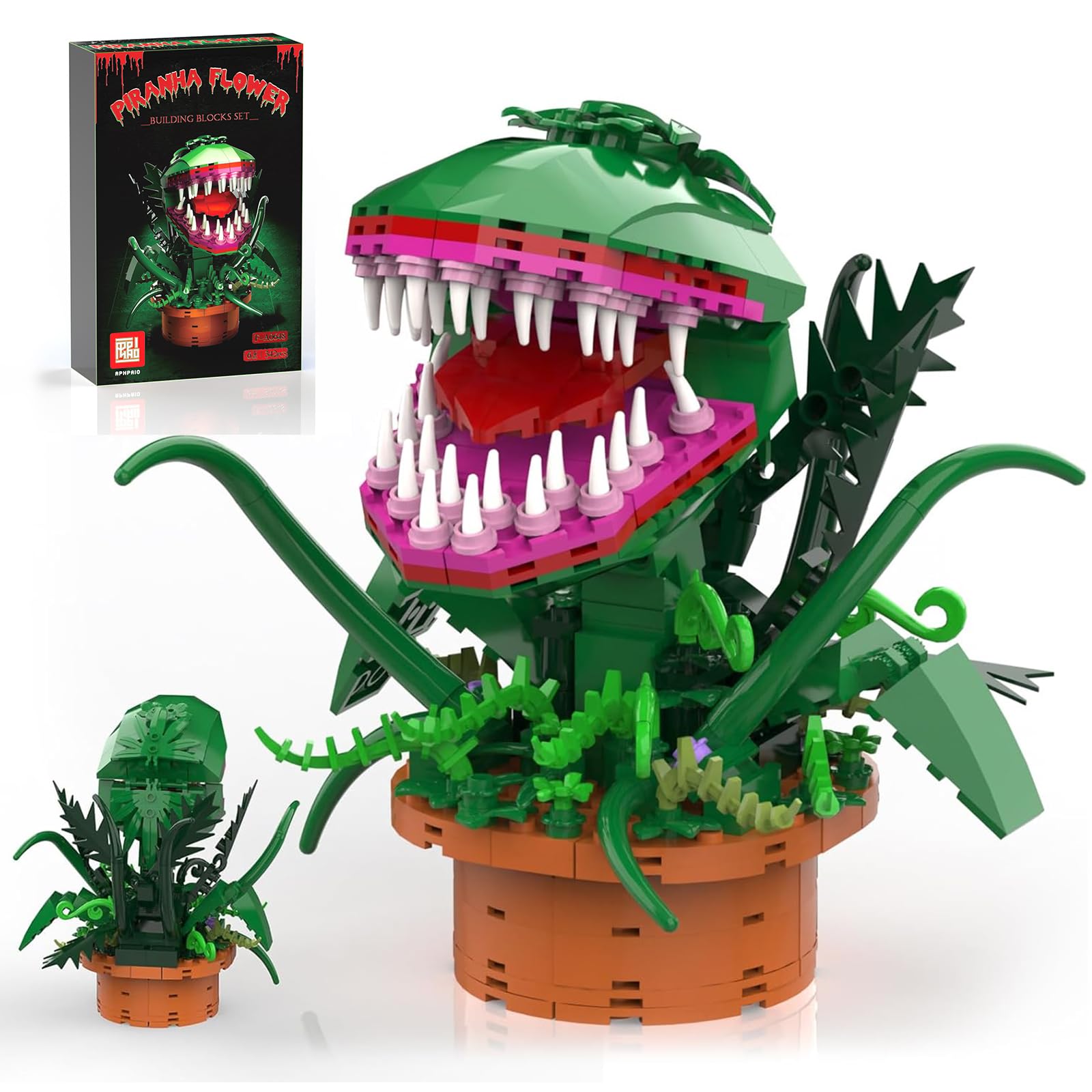 Audrey 2 Piranha Plant Building Blocks - Compatible with Major Brick Brands - Little Shop of Horrors Inspired DIY Model Kit - Perfect Gift for Halloween, Christmas & Kids Ages 8+ - Great for Movie Night Decor, Horror Fan Collections & STEM Learning Activities