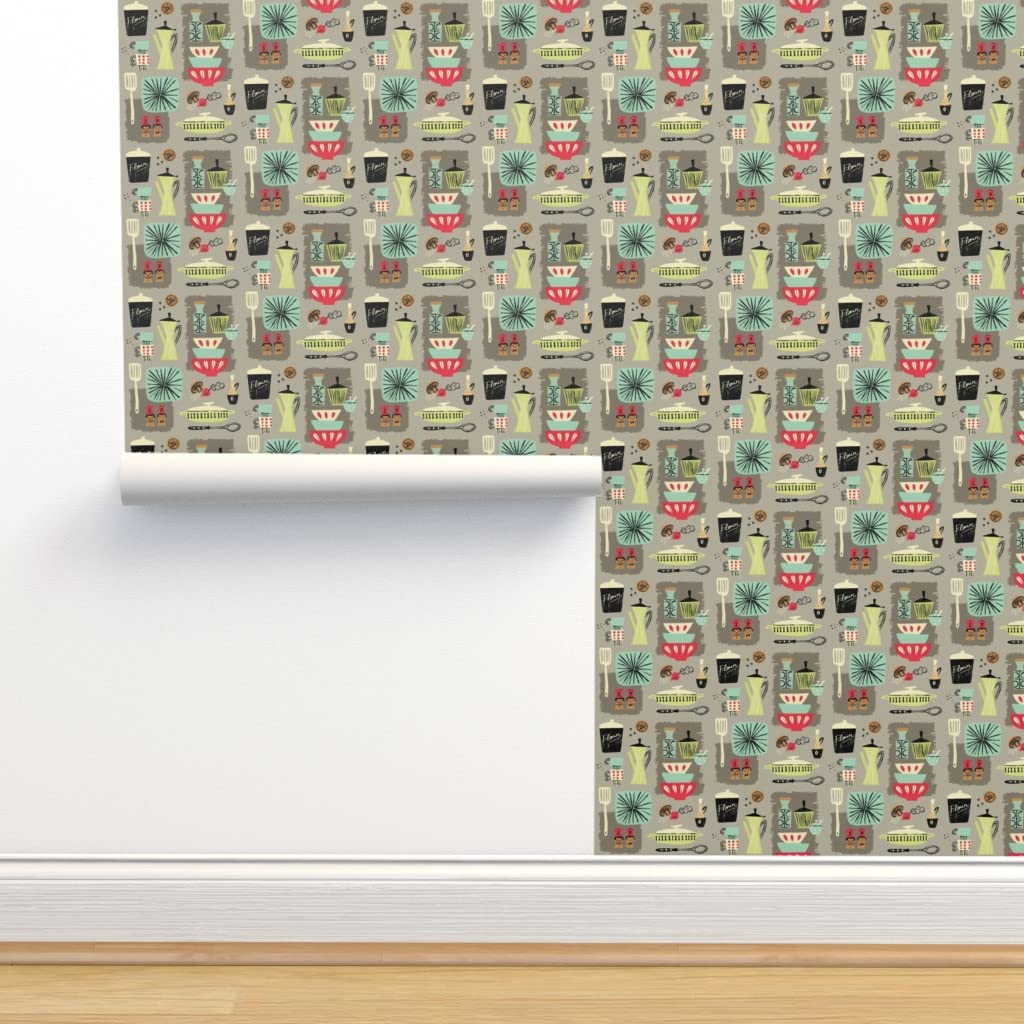 12ft x 2ft Peel & Stick Removable Wallpaper - Retro Coffee & Food Design, Mid-Century Modern Kitchen Decor | Easy DIY Application for Home, Office & Rental Spaces