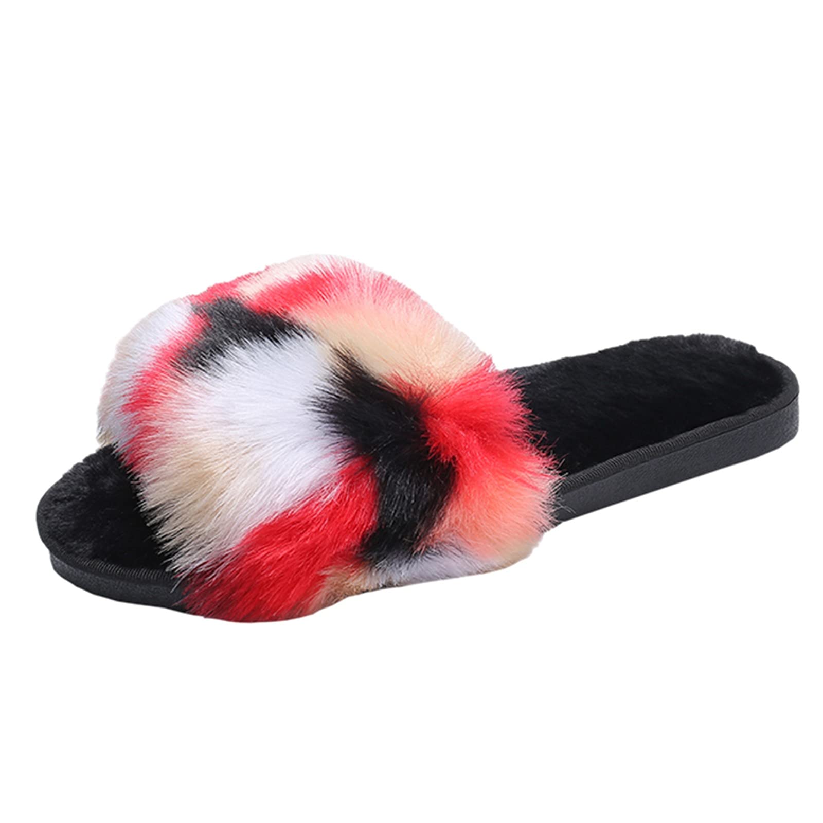 Women's Cozy Furry Open-Toe Slippers - Soft Plush Indoor House Shoes with Non-Slip Sole for Home, Lounge & Relaxation | Warm Winter Comfort Slippers for Women