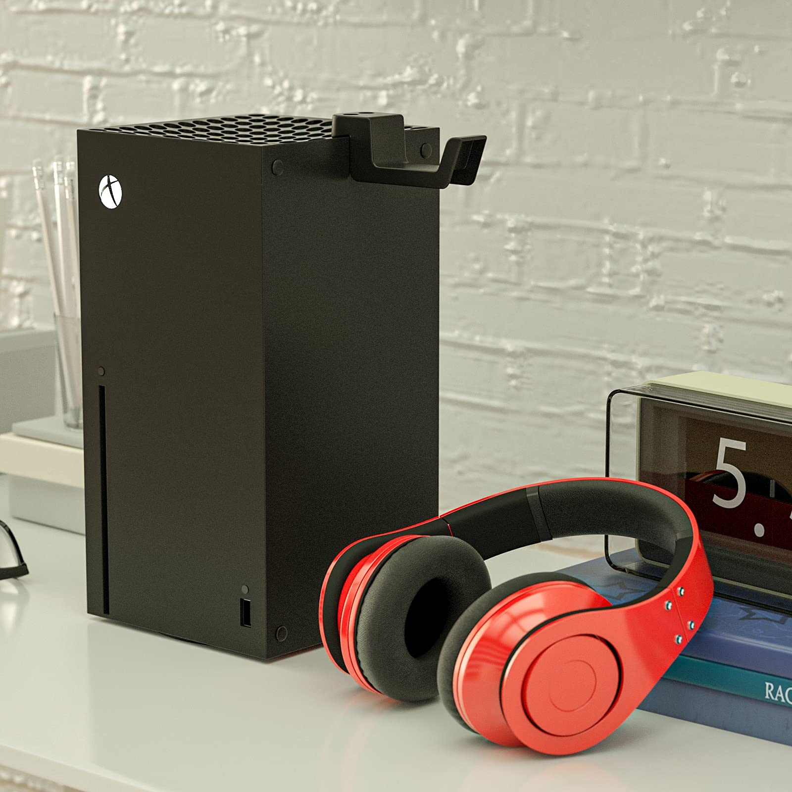 ECHZOVE Headphone Stand for Xbox Series X | Space-Saving Headset Holder with Non-Slip Clips | Matching Console Accessory (Black) | Perfect for Gaming Setup & Desk Organization