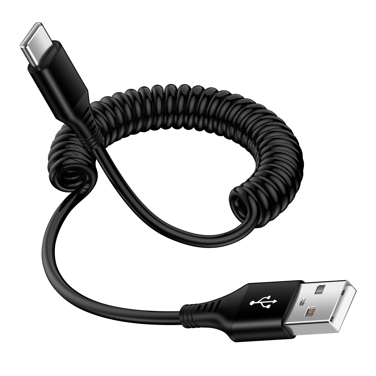 2.5ft Coiled Fast Charging Cable USB A to Type C - Compatible with Samsung Galaxy S25/S24/S23/S22/S21/S20 Series, Z Fold 6/5/4/3/2 & Flip 6/5/4 - Retractable Car Phone Charger Cord for Home, Office & Travel