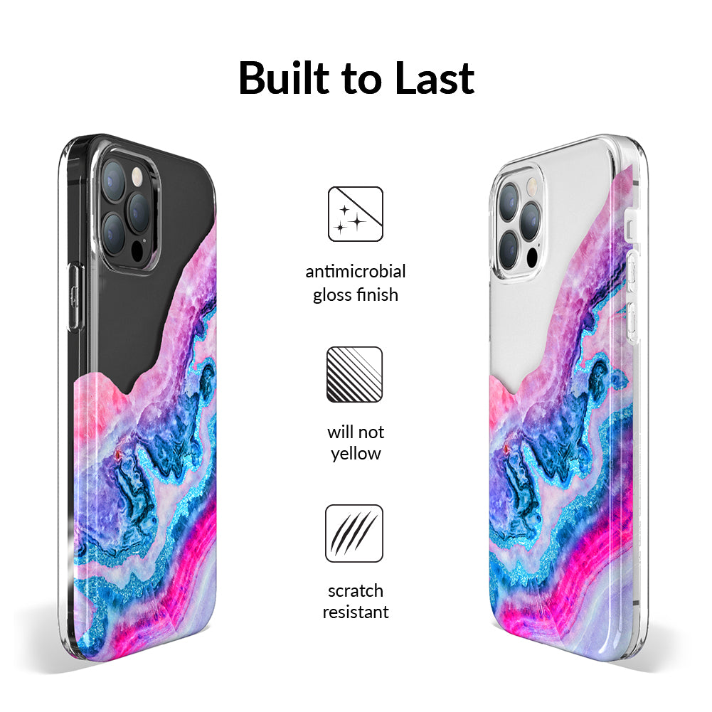 Geode Glitter Clear iPhone Case - Shatterproof Protective Cover with Crystal Sparkle Design for iPhone 13/14/15 - Perfect for Daily Use, Travel & Gift Giving