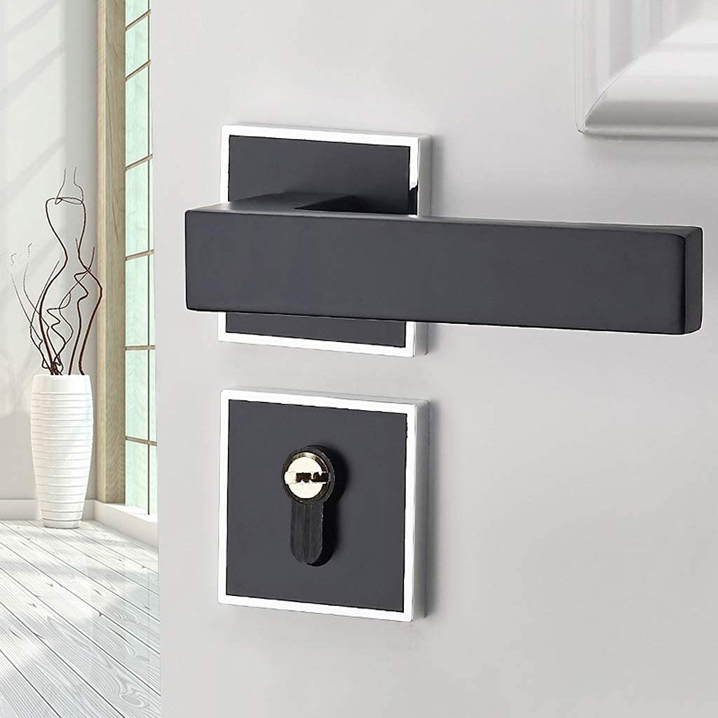 FMOGE European Style Black Mute Door Lock - Solid Wood Bedroom Door Lock with Simple Handle, Universal Split Lock for Home Interior Doors | Perfect for Bedrooms, Bathrooms & New Home Accessories