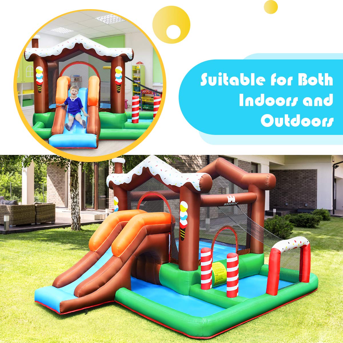 **BOUNTECH Inflatable Bounce House with Ball Pit & Basketball Rim - Kids Bouncy Castle for Toddlers Ages 5-12 - Indoor/Outdoor Party Fun - Includes 480W Blower - Perfect for Birthday Parties, Backyard Play & Family Gatherings**