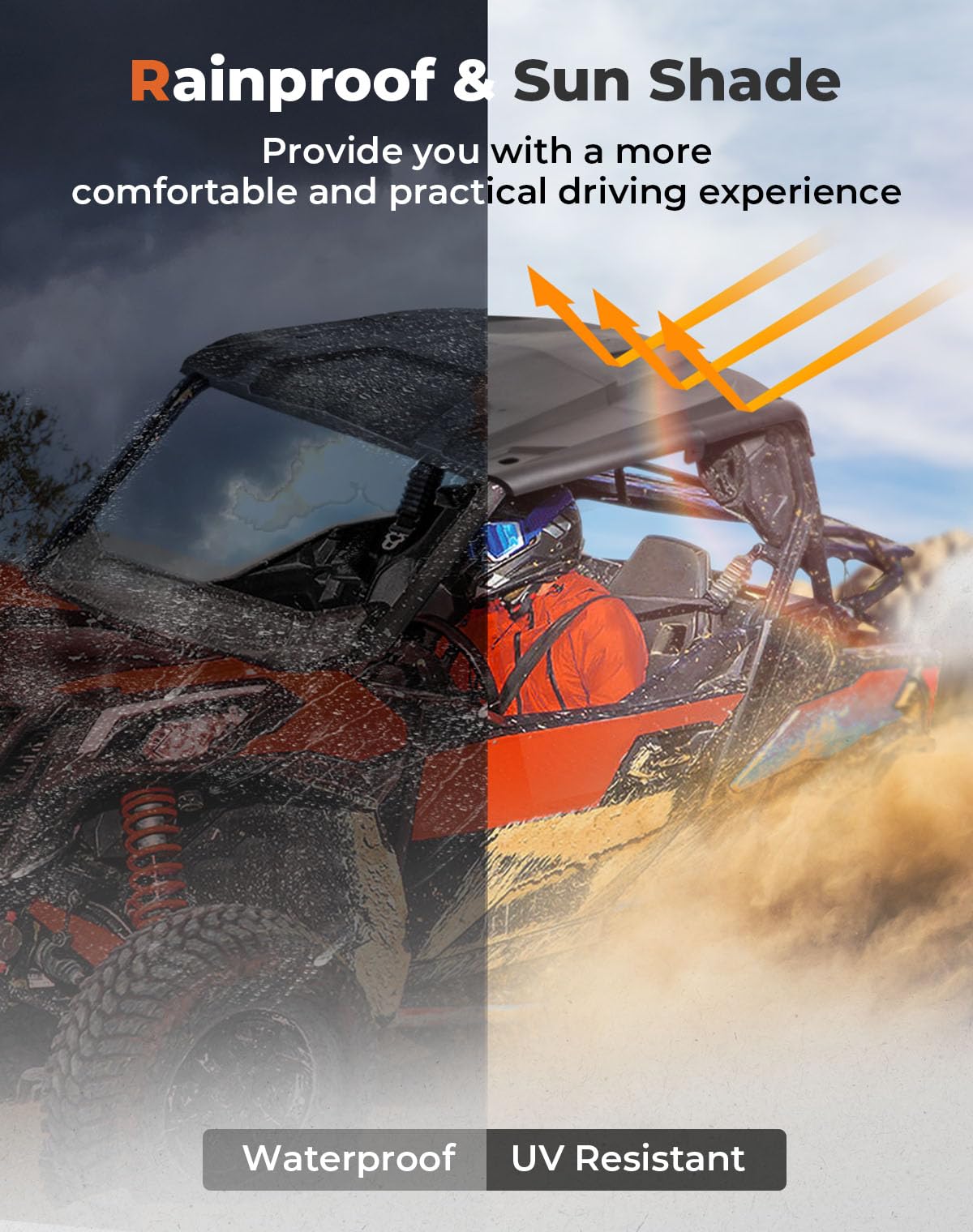 KEMIMOTO Hard Roof Replacement for Can Am Maverick Commander 2021-2025 & Sport Trail 1000R DPS XT 2018-2025 | 2-Piece Heavy Duty Roof Top | Perfect for Off-Roading, Hunting & Outdoor Adventures