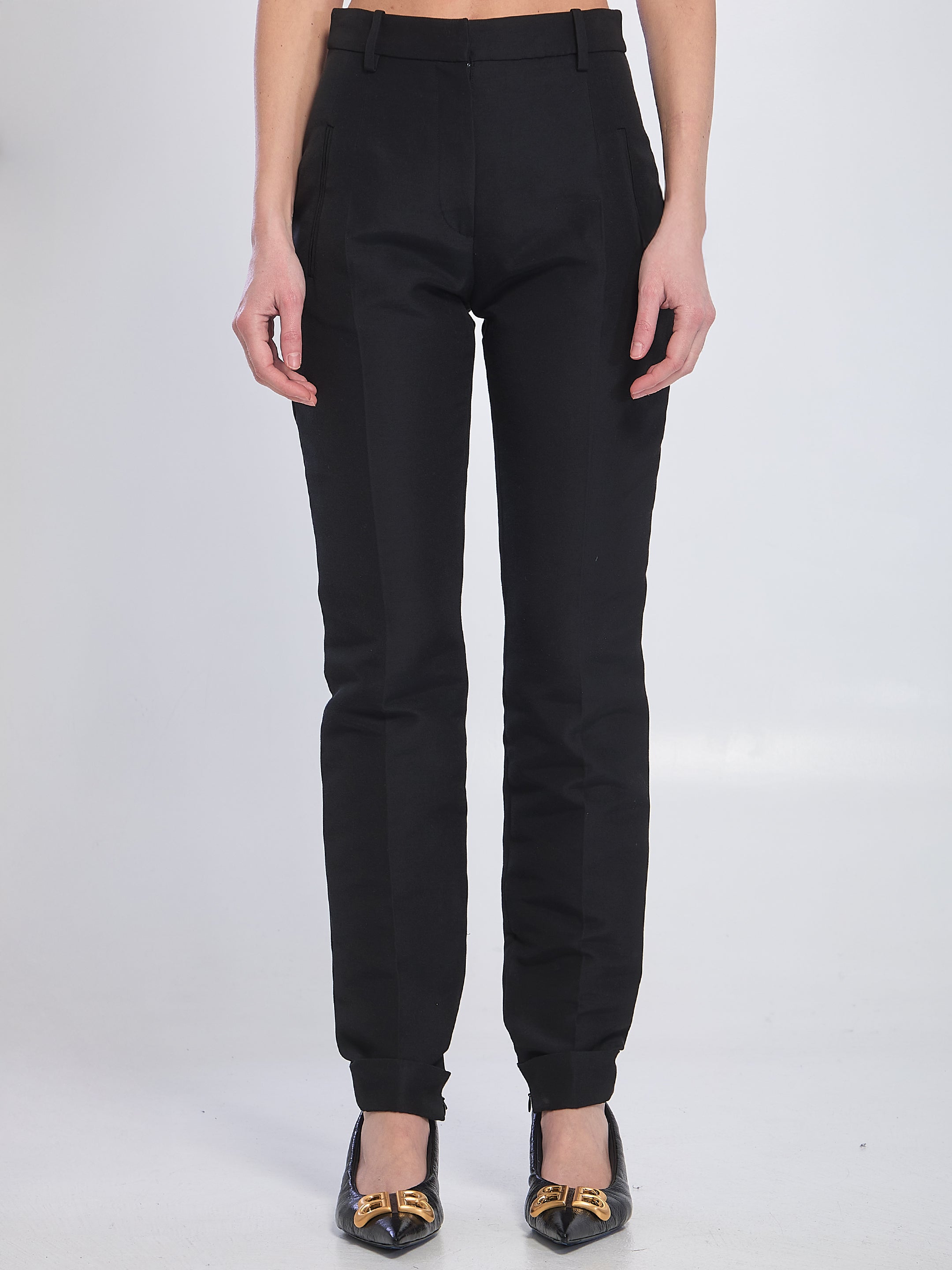 Balenciaga Black High-Waisted Slim Fit Trousers for Women - Luxury Designer Pants for Office, Party & Night Out
