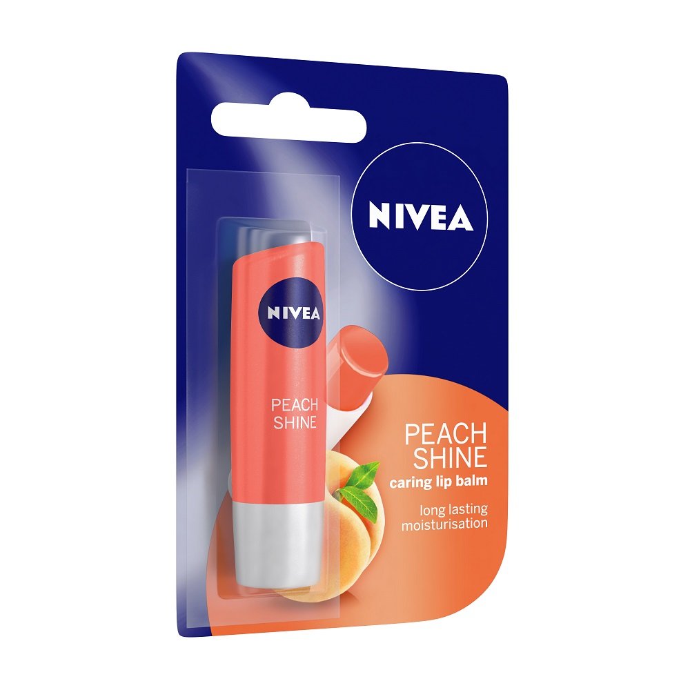 NIVEA Fruity Blackberry & Peach Shine Lip Balm 4.8g - Moisturizing & Nourishing Lip Care for Dry Lips - Perfect for Daily Use, Outdoor Activities & Makeup Prep