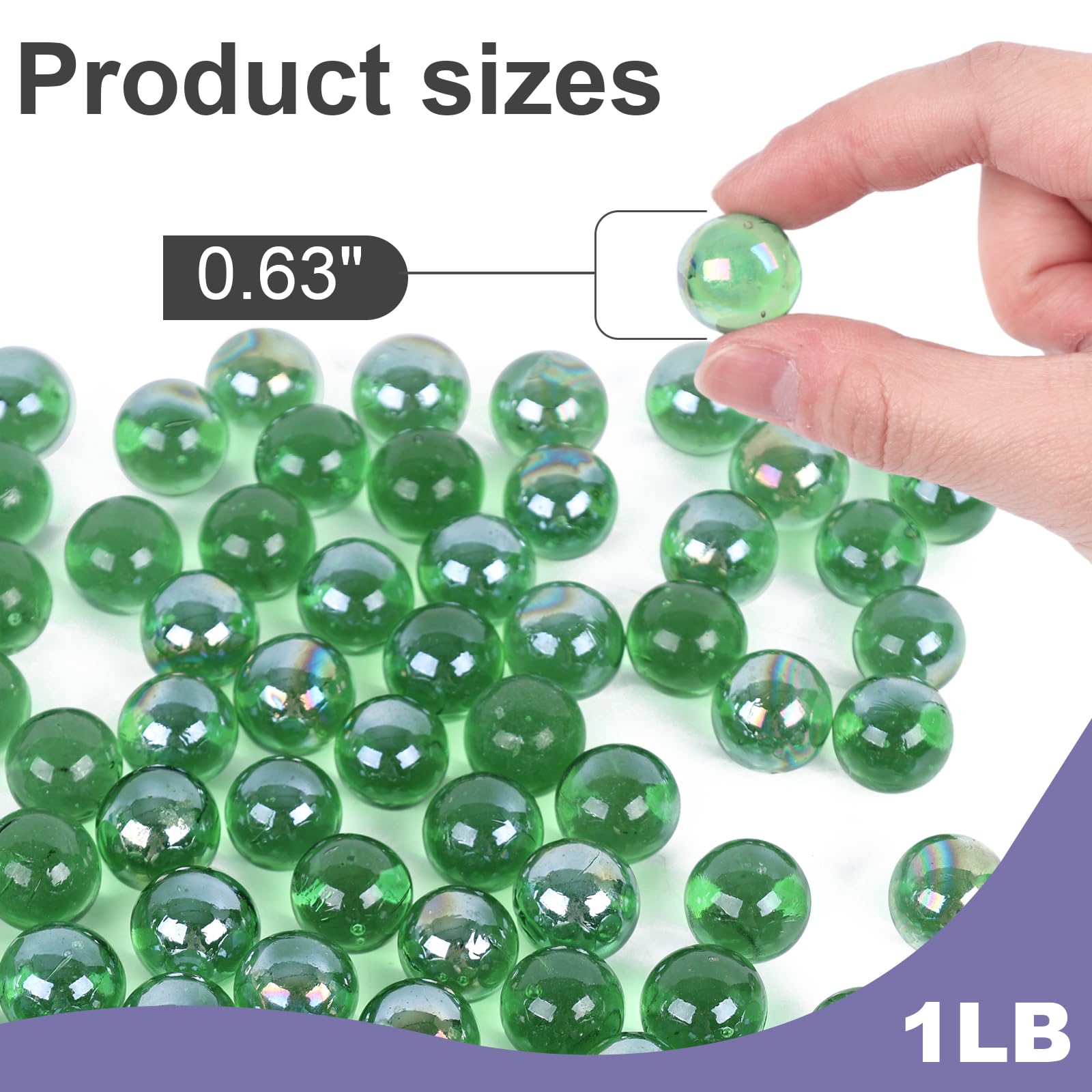 DomeStar 1LB Bulk Glass Marbles - 0.63 Inch Green Vase Fillers for Home Decor, Floral Arrangements, DIY Crafts & Wedding Centerpieces