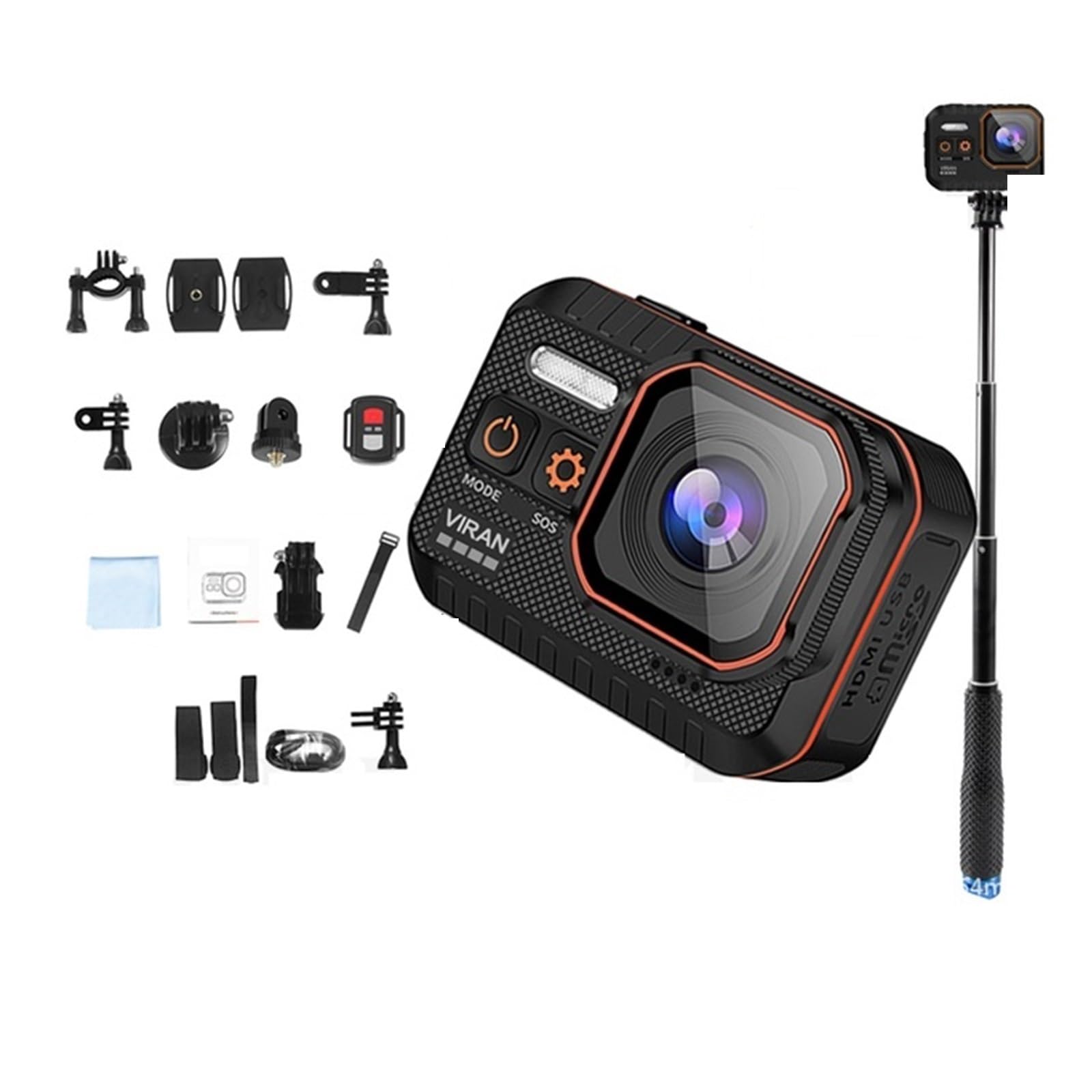 4K Waterproof Action Camera with Remote Control & 128GB Card - Sports, Helmet Cam for Diving, Cycling, Motorcycling & Adventure Recording - Includes Selfie Stick