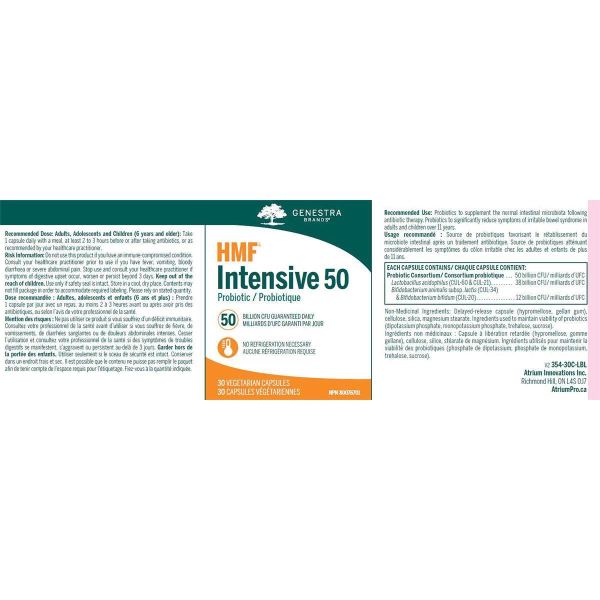 Genestra HMF Intensive 50 - 30 Veggie Caps | Probiotic Supplement for Gut Health & Immune Support | Perfect for Travel & Digestive Wellness