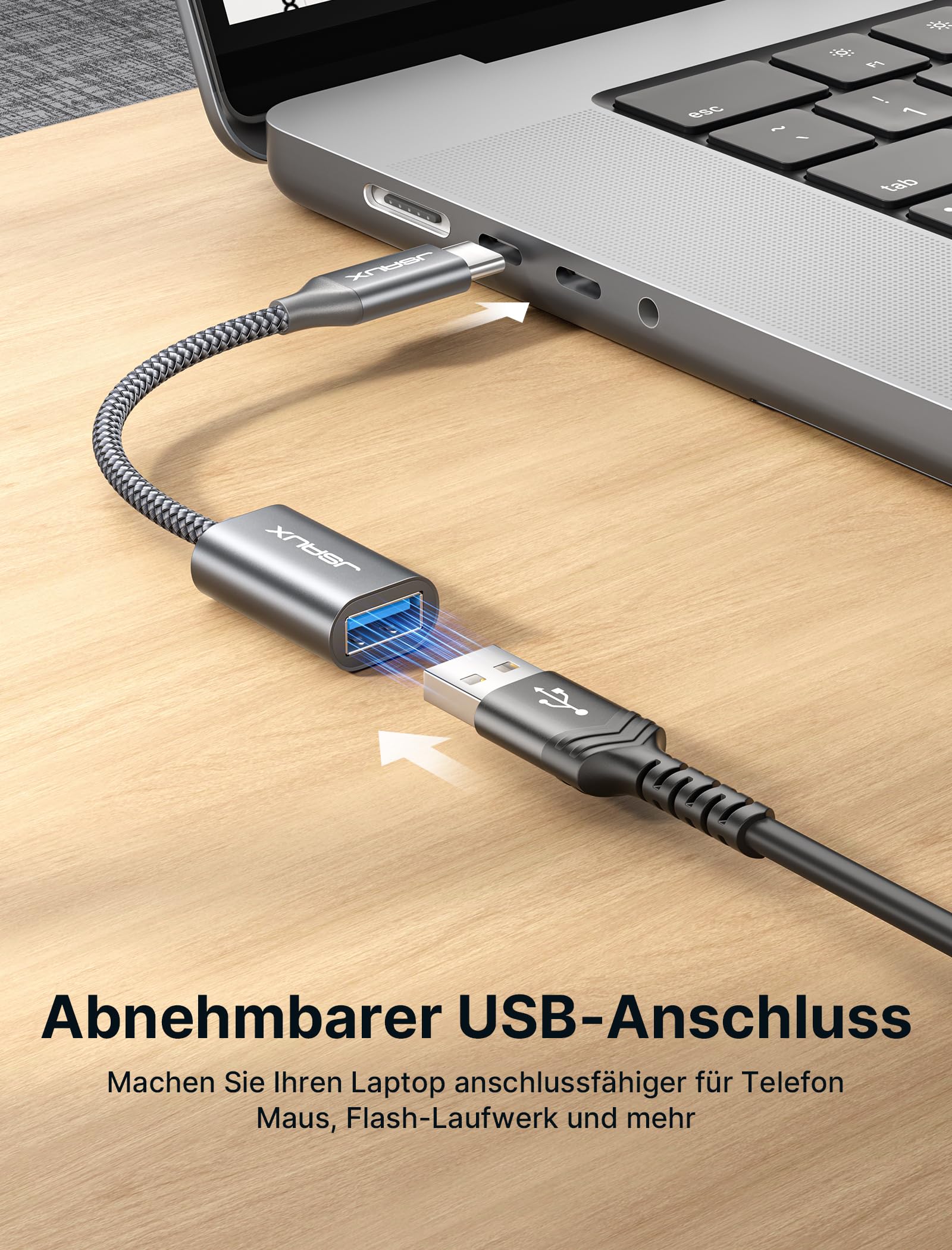 JSAUX USB C to USB 3.0 Adapter (2 Pack) - USB Type C Male to USB A Female OTG Cable - Compatible with iPhone 16 Pro Max/15 Pro Max, iPad Pro, MacBook Pro/Air, Galaxy S24/S23/S22 Ultra - Fast Data Transfer - Perfect for Travel, Office & Home Use - Grey