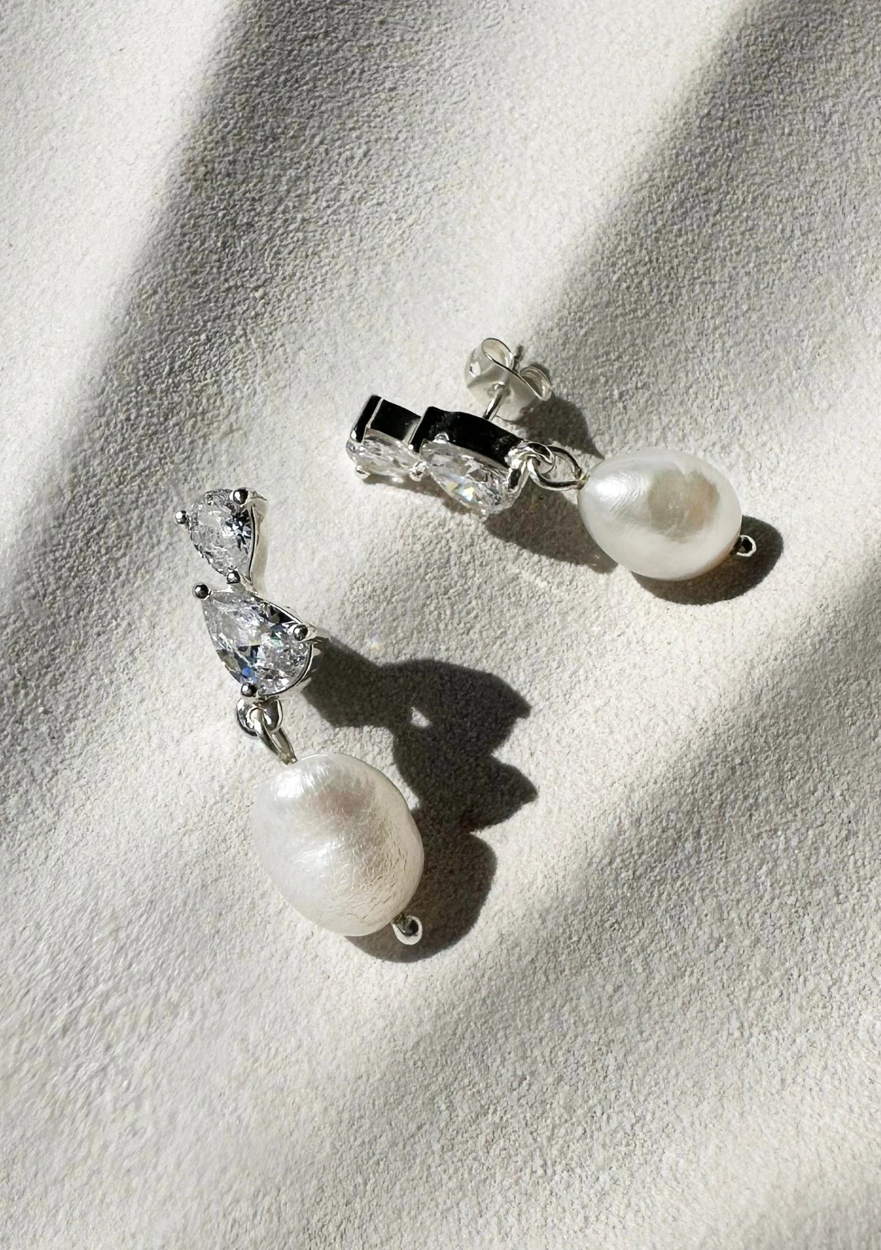 Lola Knight Ines Pear Shaped Crystal and Pearl Earrings - Sterling Silver Dangle Earrings for Women | Perfect for Weddings, Parties & Special Occasions