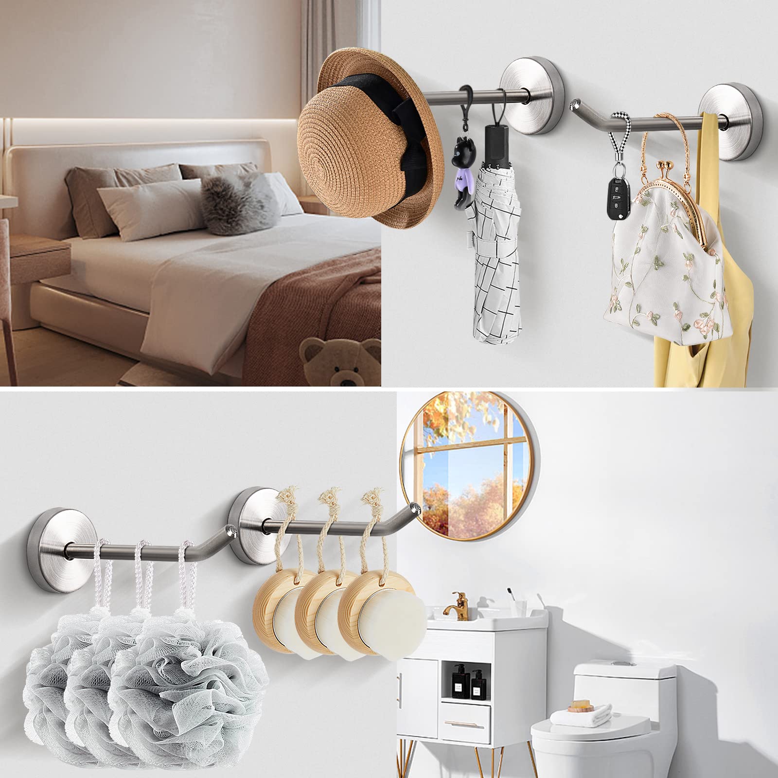 NearMoon 6-Pack Brushed Nickel Wall Hooks - 4 Inch Heavy Duty 304 Stainless Steel Coat Hangers for Hats, Robes & Towels - Bathroom, Living Room, Hotel, Kitchen & Garage Organization Solution
