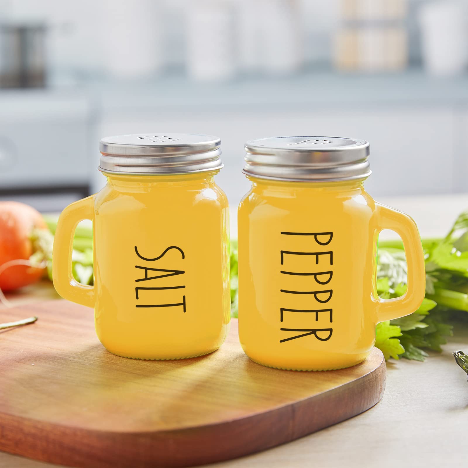 Yellow Salt and Pepper Shakers Set - Glass Kitchen Decor for Home, Restaurant, Wedding - Easy to Clean & Refill - Perfect for Dining Table, RV, BBQ, Camping, Picnic & Everyday Cooking