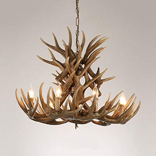 Rustic Antler Resin 9-Light LED Chandelier - Wood Finish Candle Pendant Light for Dining Room, Living Room, Cafe & Restaurant Decor | Vintage Farmhouse Lighting for Cozy Ambiance