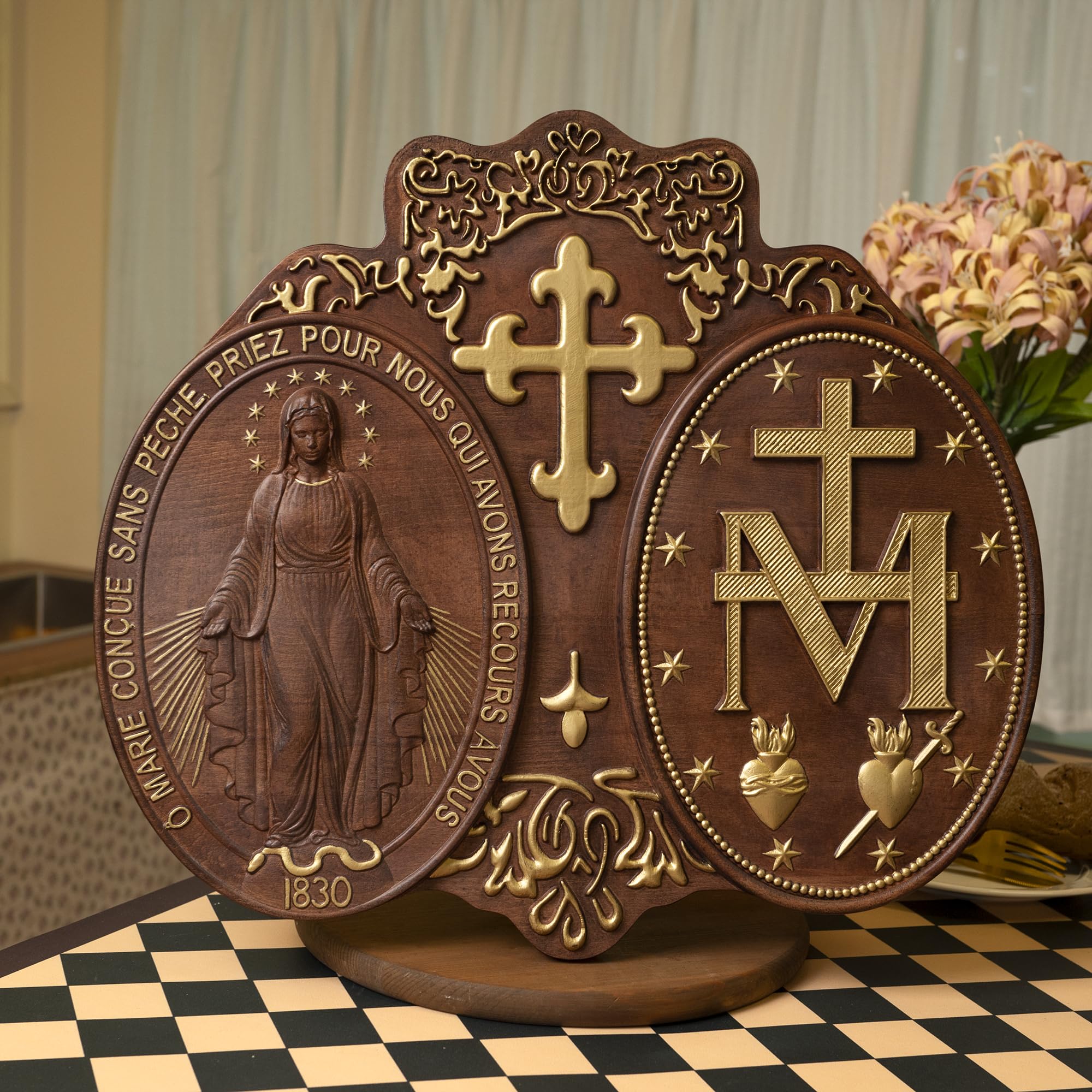 Handmade Wooden Virgin Mary Wall Plaque - 16 Inch Religious Art Sculpture for Home Decor, Catholic Gifts & Christmas Present | Perfect for Church, Prayer Room & Christian Home Décor