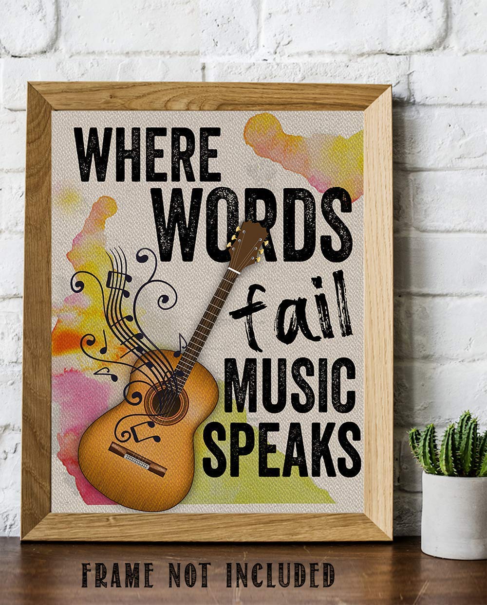 Where Words Fail Music Speaks Poster - 11x14 Inch Unframed Music Wall Art for Bedroom & Living Room Decor, Inspirational Guitar Canvas Print, Perfect Gift for Musicians & Music Lovers - Home Office & Studio Decor