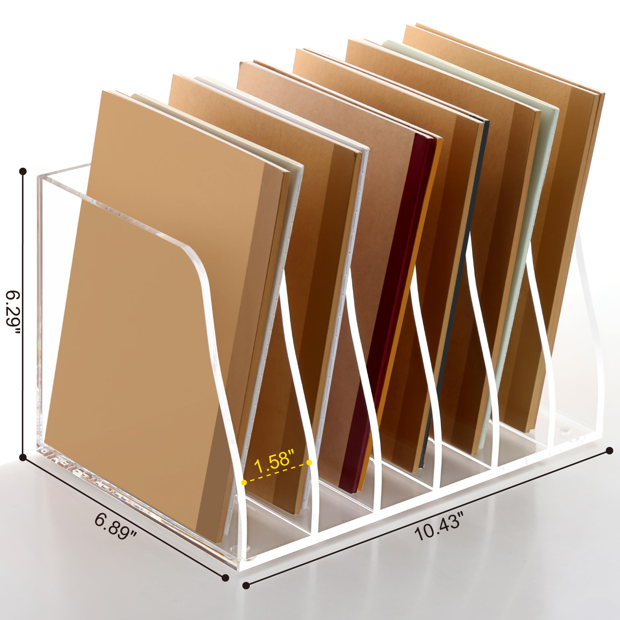 SANRUI Clear Acrylic Desk File Organizer - 6 Vertical Compartments Magazine Holder, Office Document Organizer for Papers, Folders & Stationery - Perfect for Workspace, Home Office & School Organization