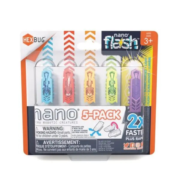 Hex Bug Flash Nano 5-Pack Assorted Colors - Mini Robotic Insects for Kids STEM Learning, Party Favors & Interactive Play