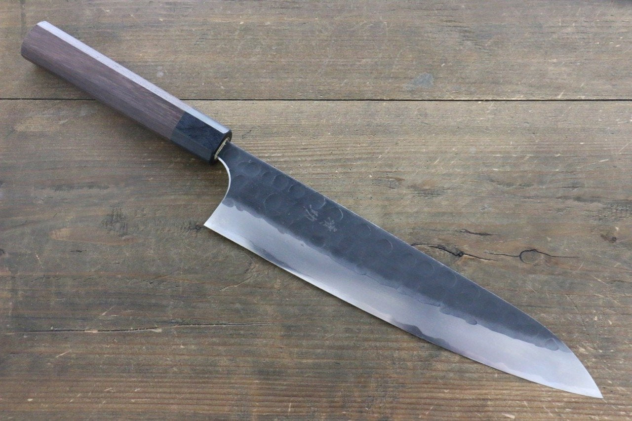 Premium Seisuke Blue Steel No.2 Hammered Kurouchi Gyuto Chef Knife 240mm - Japanese High Carbon Steel Kitchen Knife with Exquisite Shitan Handle - Perfect for Sushi, Meat Cutting & Professional Cooking