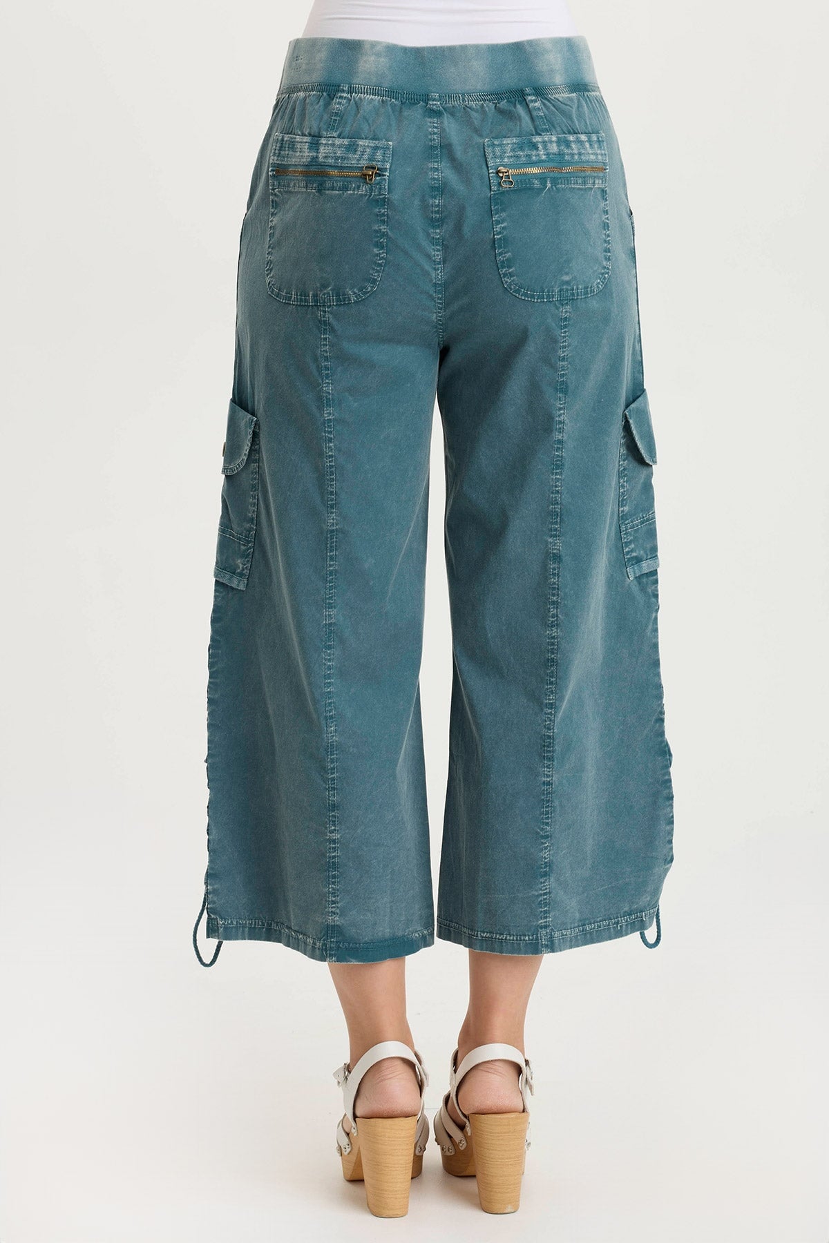Muldoon Women's Poplin Ruched Wide Leg Crop Pants - Comfortable High Waisted Summer Trousers for Casual Wear & Office Outfits