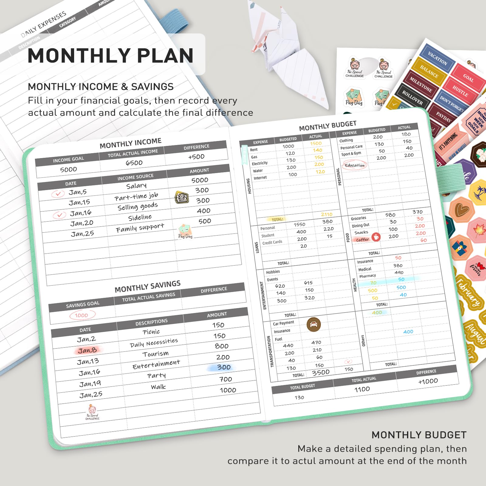WEMATE 2025 Budget Planner - Monthly Expense Tracker Notebook & Financial Organizer | Undated 12-Month Bill Planner, A5 Account Book for Money Management (Green) | Perfect for Personal Finance, Household Budgeting & Debt Tracking