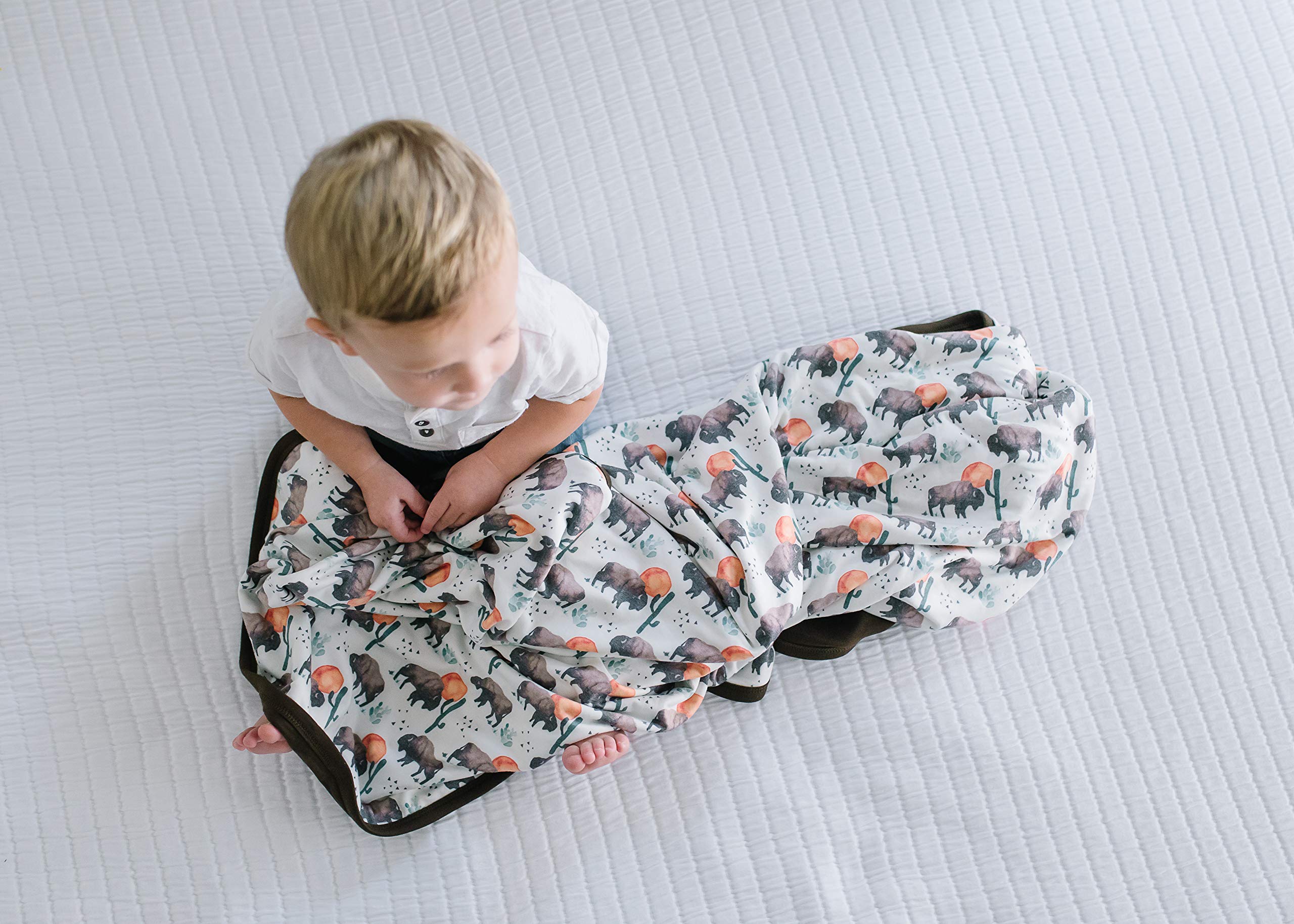 Premium Large Knit Baby Blanket - 3 Layer Stretchy Quilted Blanket for Newborns & Toddlers | Soft & Cozy Nursery Essential | Perfect for Swaddling, Stroller, Car Seat & Crib | Copper Pearl Bison Design
